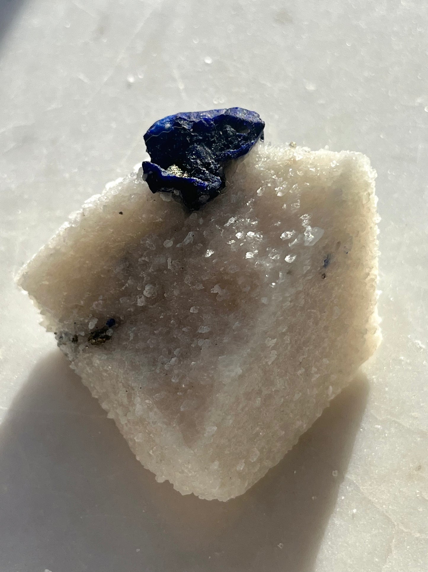 "Vertex" Lazurite, Calcite & Pyrite Specimen on Marble #22