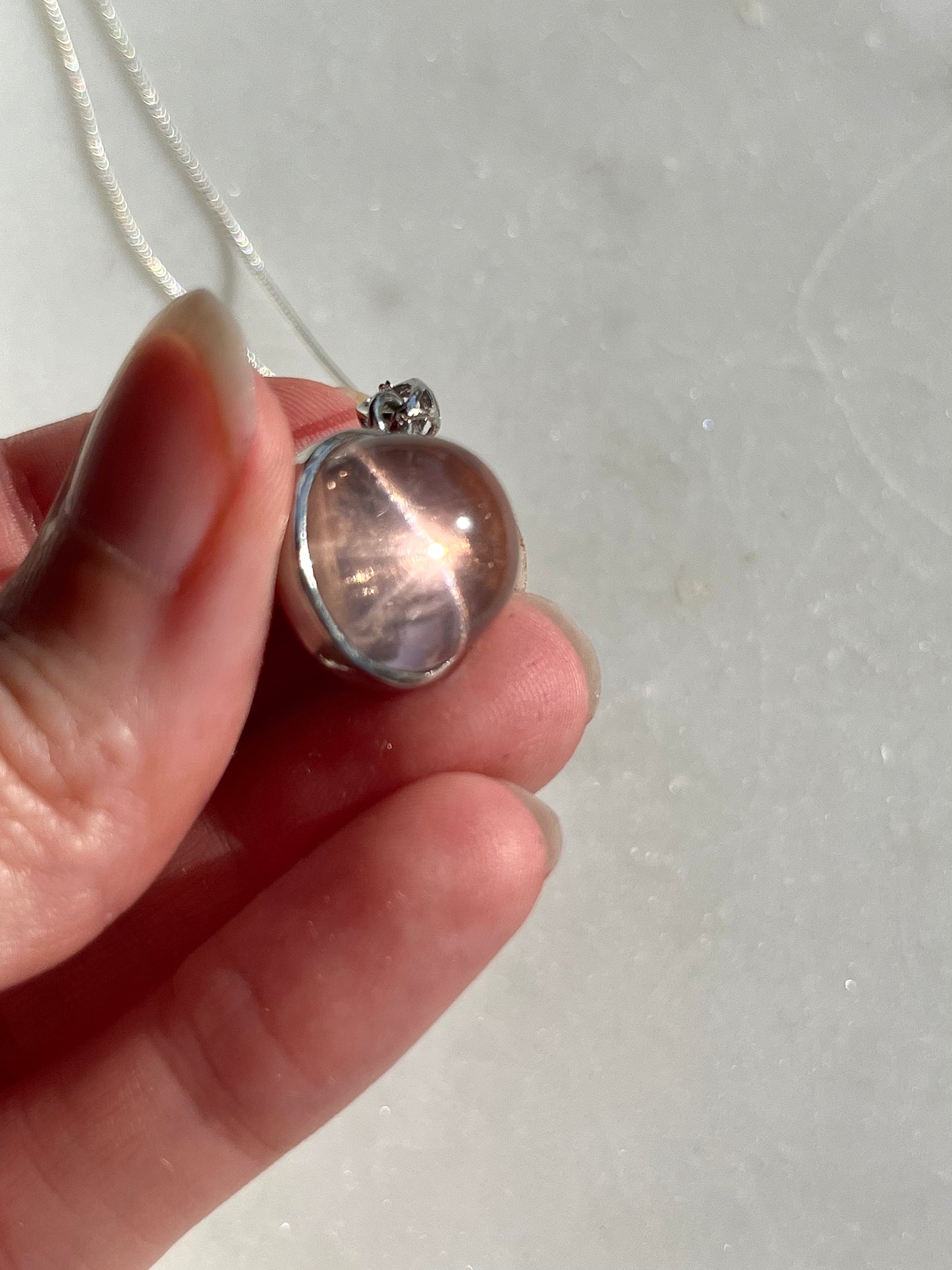Star Rose Quartz Pendant & Chain (925 Sterling Silver)