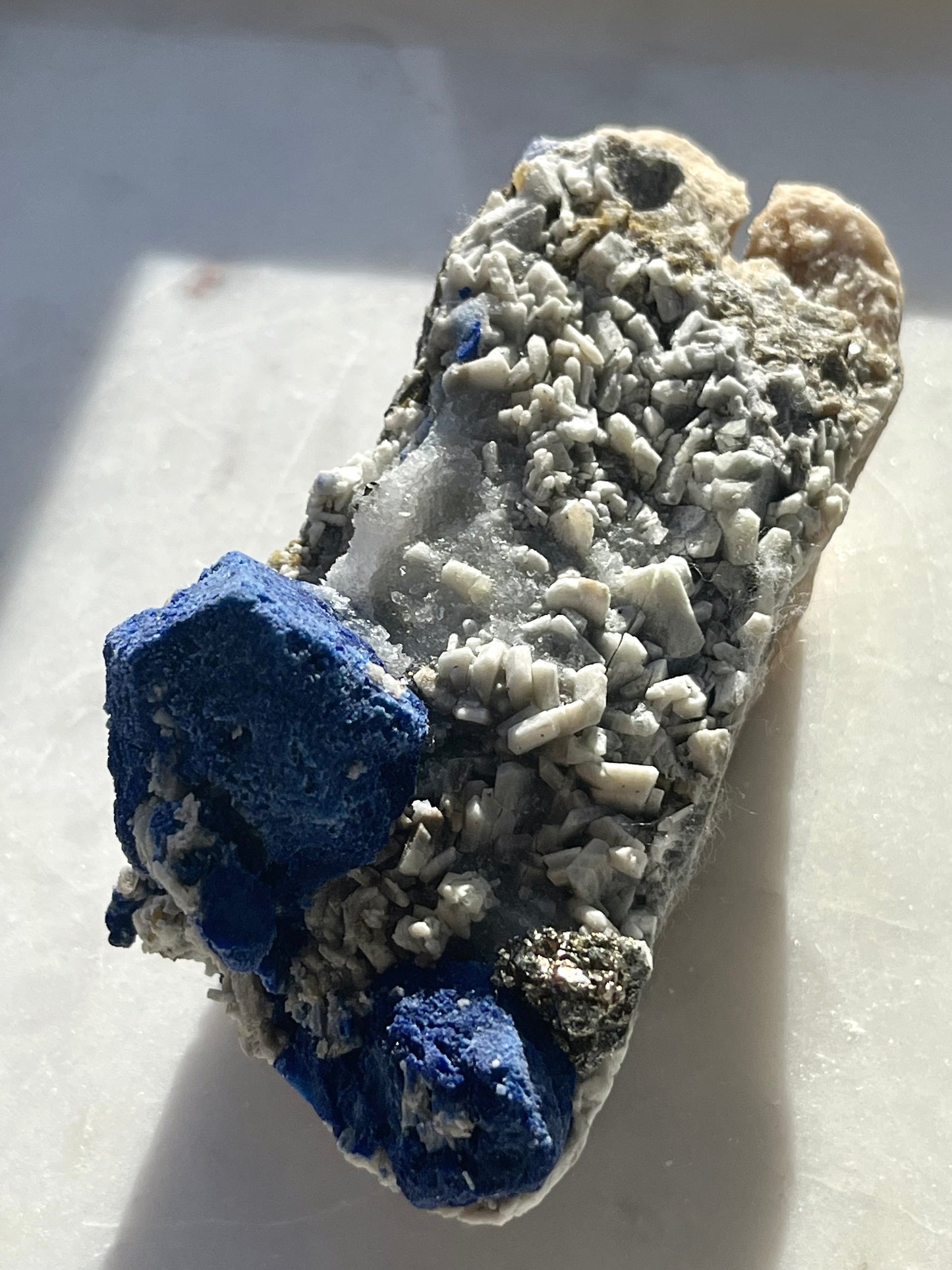 "Plateau" Euhedral Lazurite, Calcite & Pyrite Specimen on Marble #18