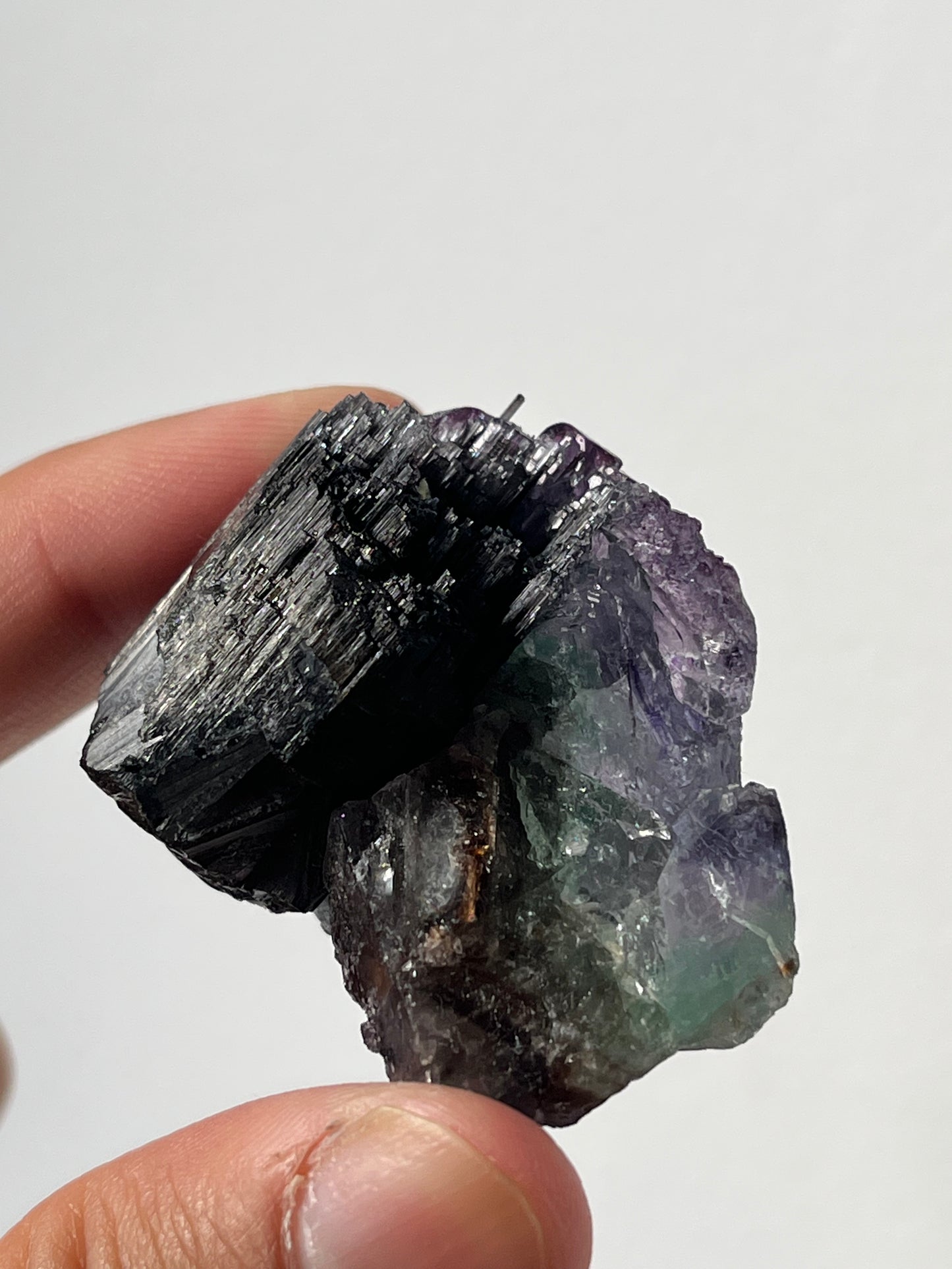 Purple Green Erongo Fluorite with Tourmaline Specimen A