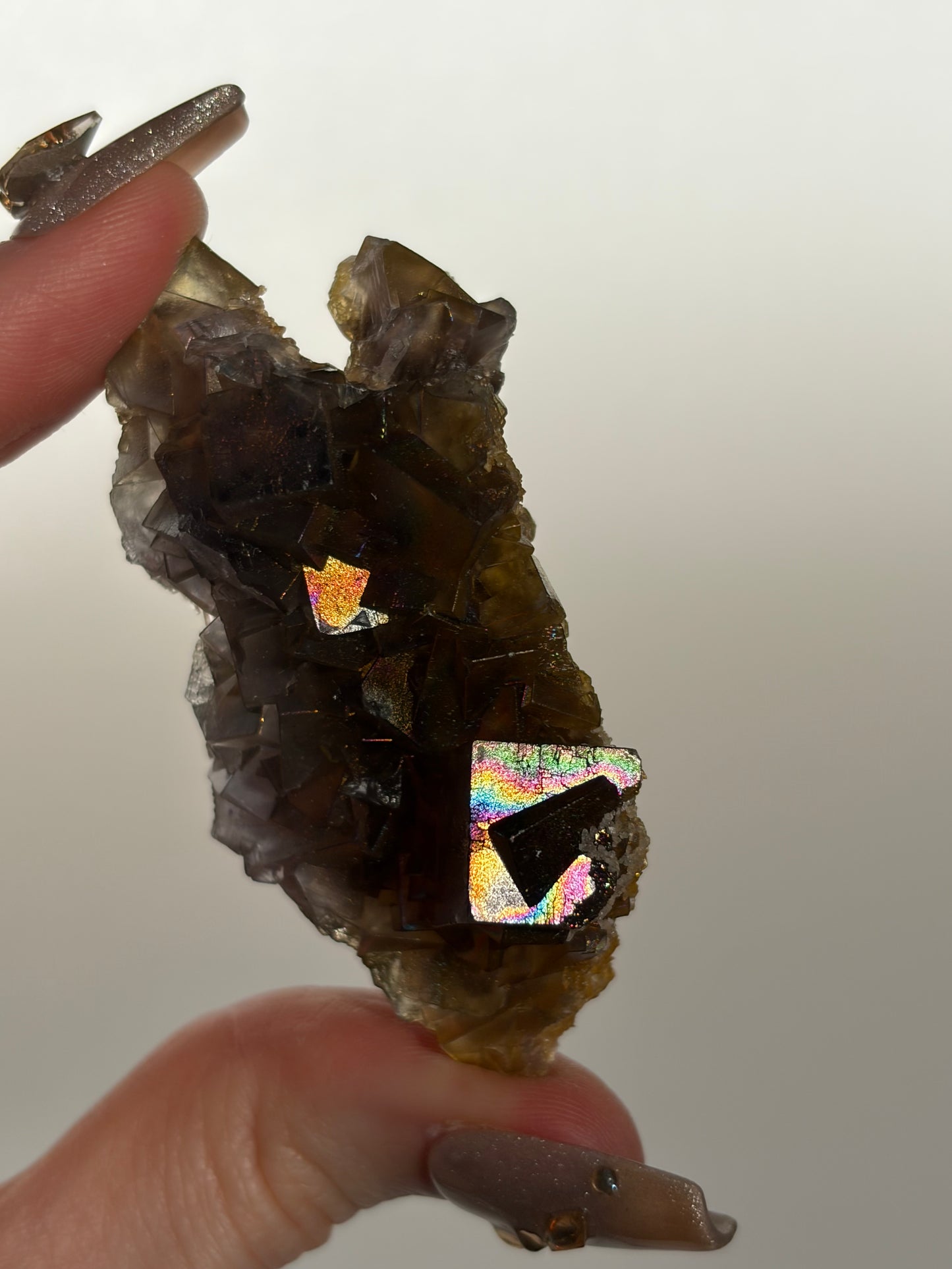 Iridescent Fluorite Specimen with Calcite E