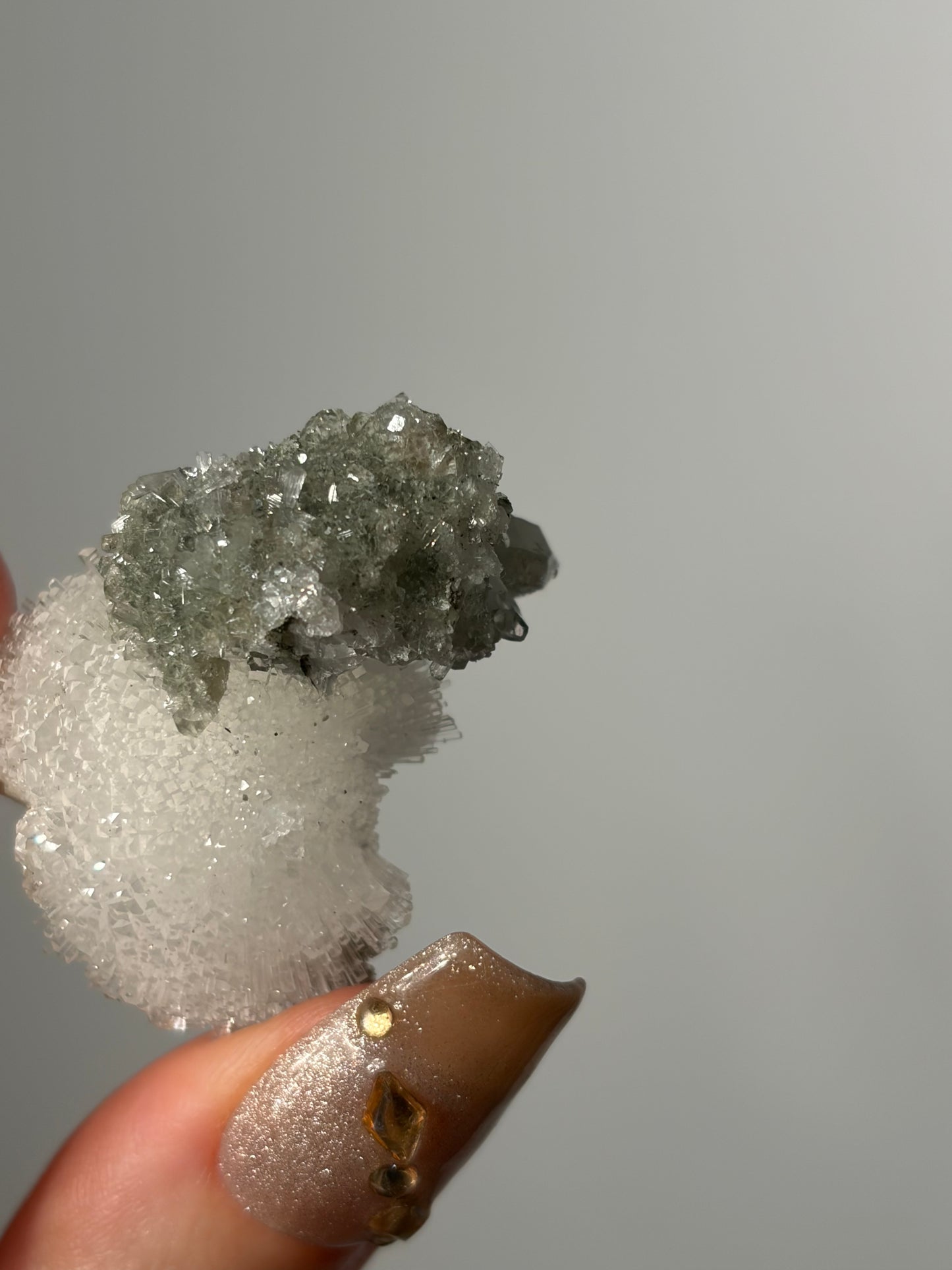 Natrolite Specimen with Apophyllite Coated Quartz Q