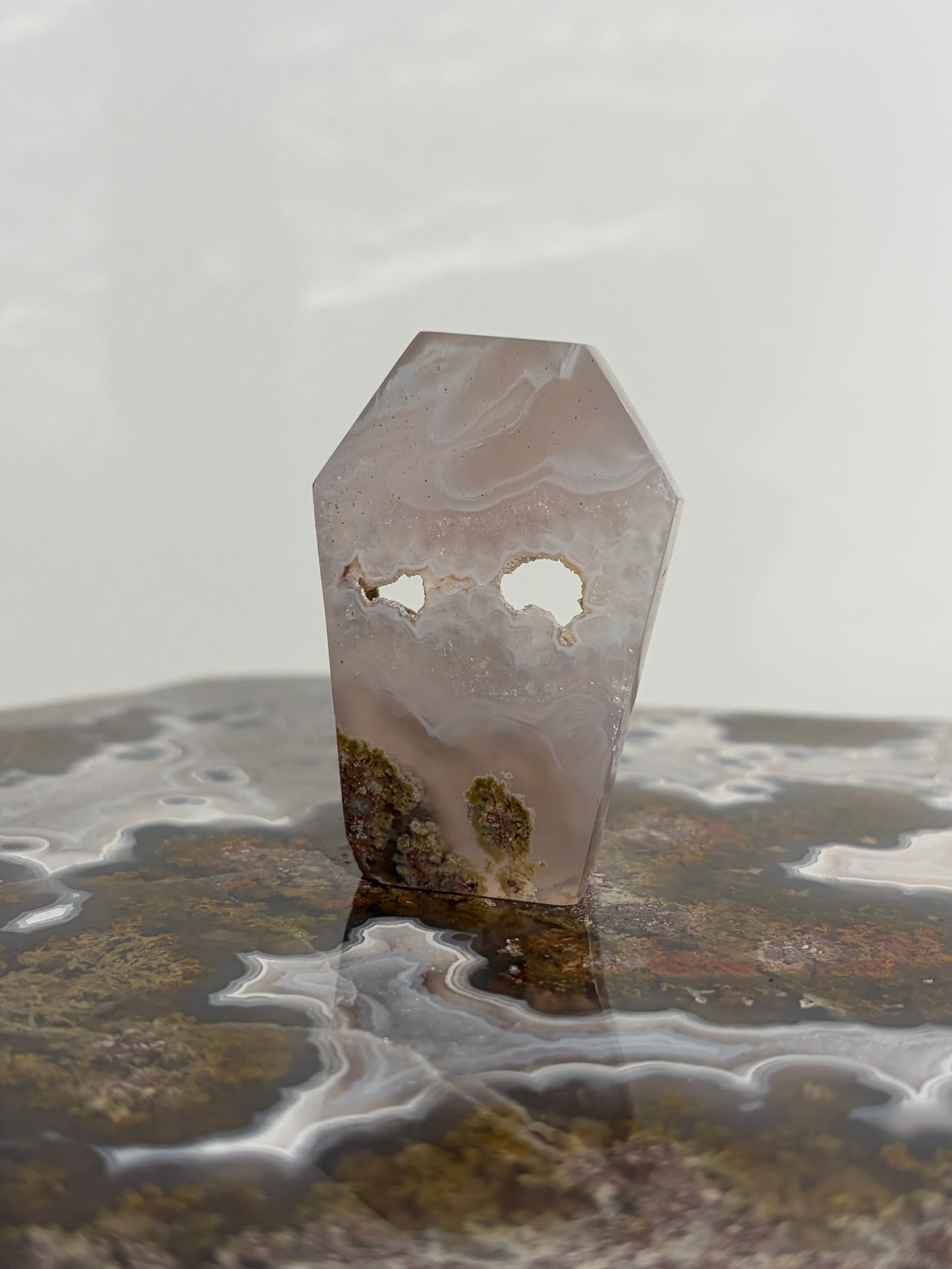 Hexagonal Nebula Agate Tile on Custom Stand E
