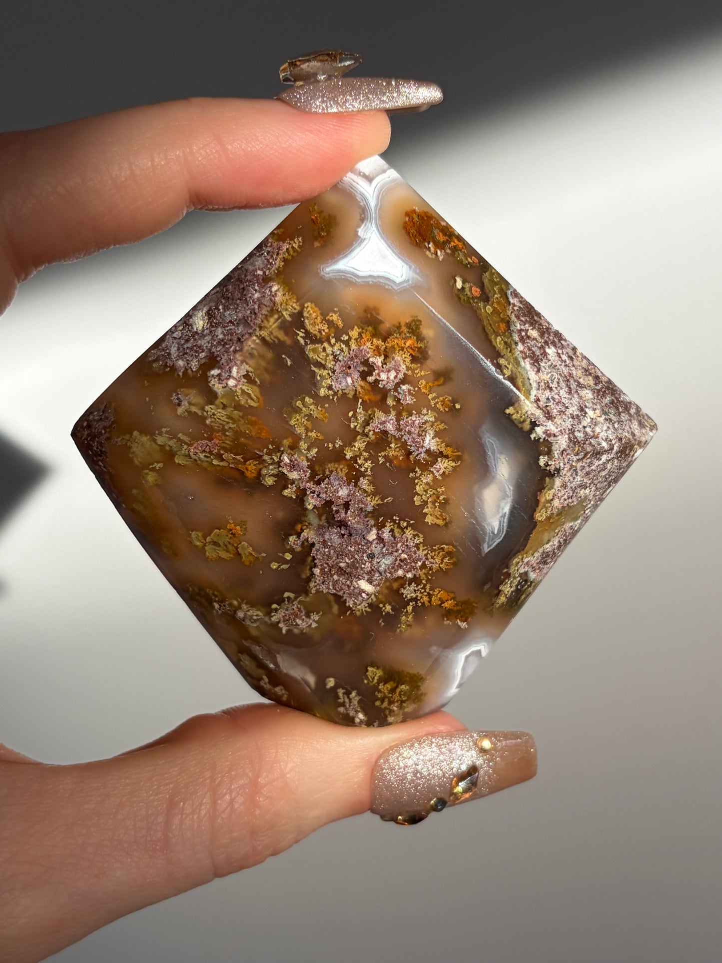 Nebula Agate Faceted Standing Diamond Carving A