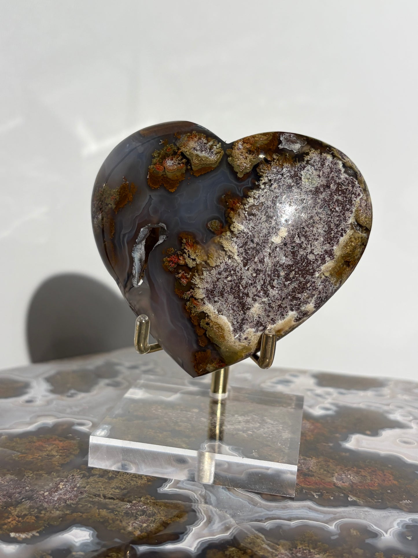 “Gardens by the Sea” Blue Chalcedony Nebula Agate Statement Heart Carving with Dendritic Inclusions A