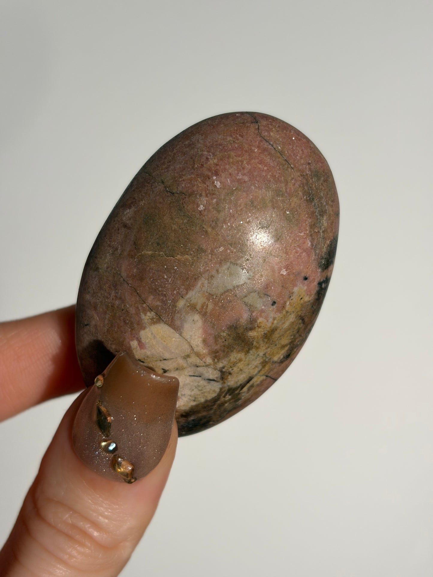 Indonesian Rhodonite and Manganese Included Palmstone with Pyrite J