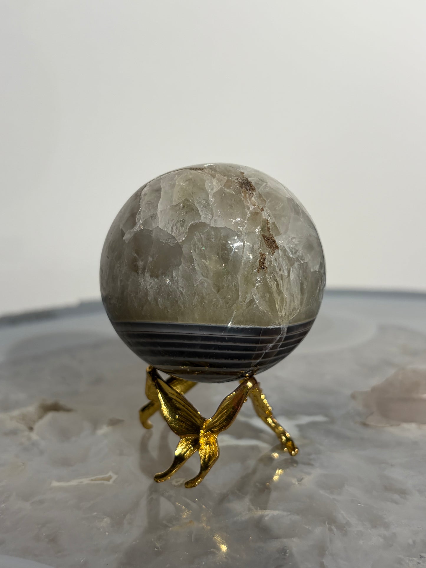 Natural Purple Banded Agate with Quartz Sphere (Perfectly Imperfect)