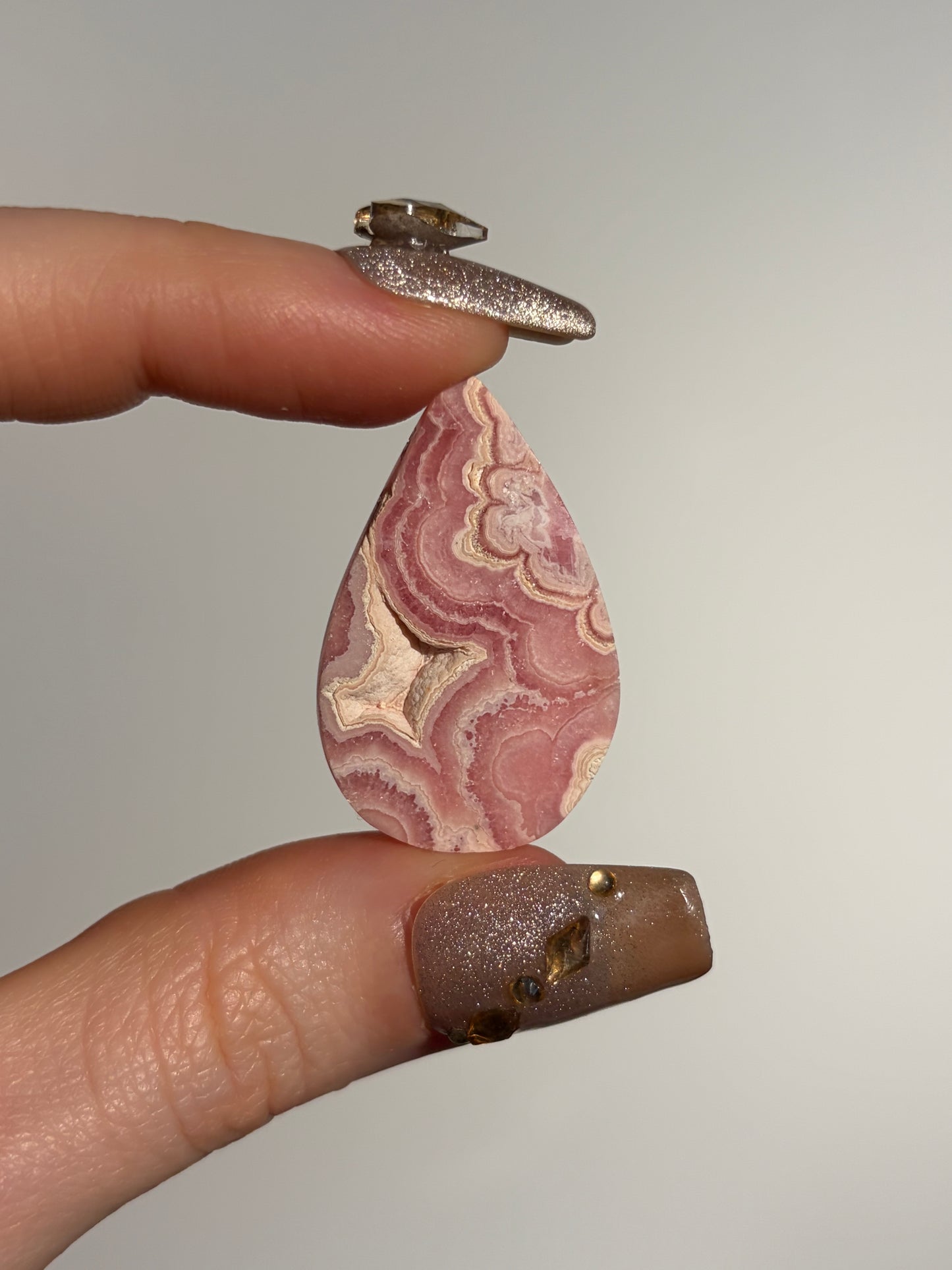 Floral Banded Rhodochrosite Teardrop Cabochon B