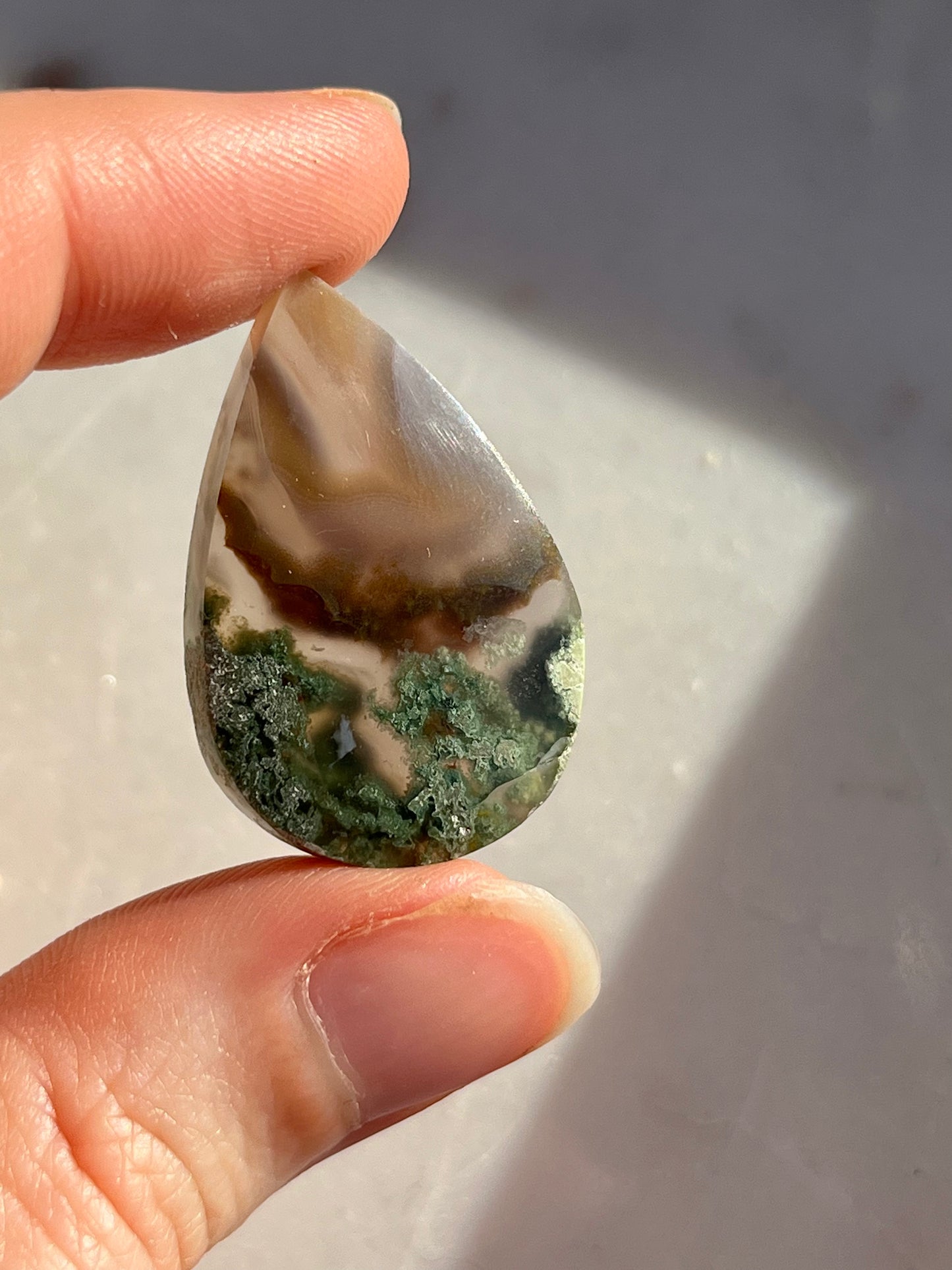 Danau Agate with Green Moss Teardrop Cabochon (You Choose) #2
