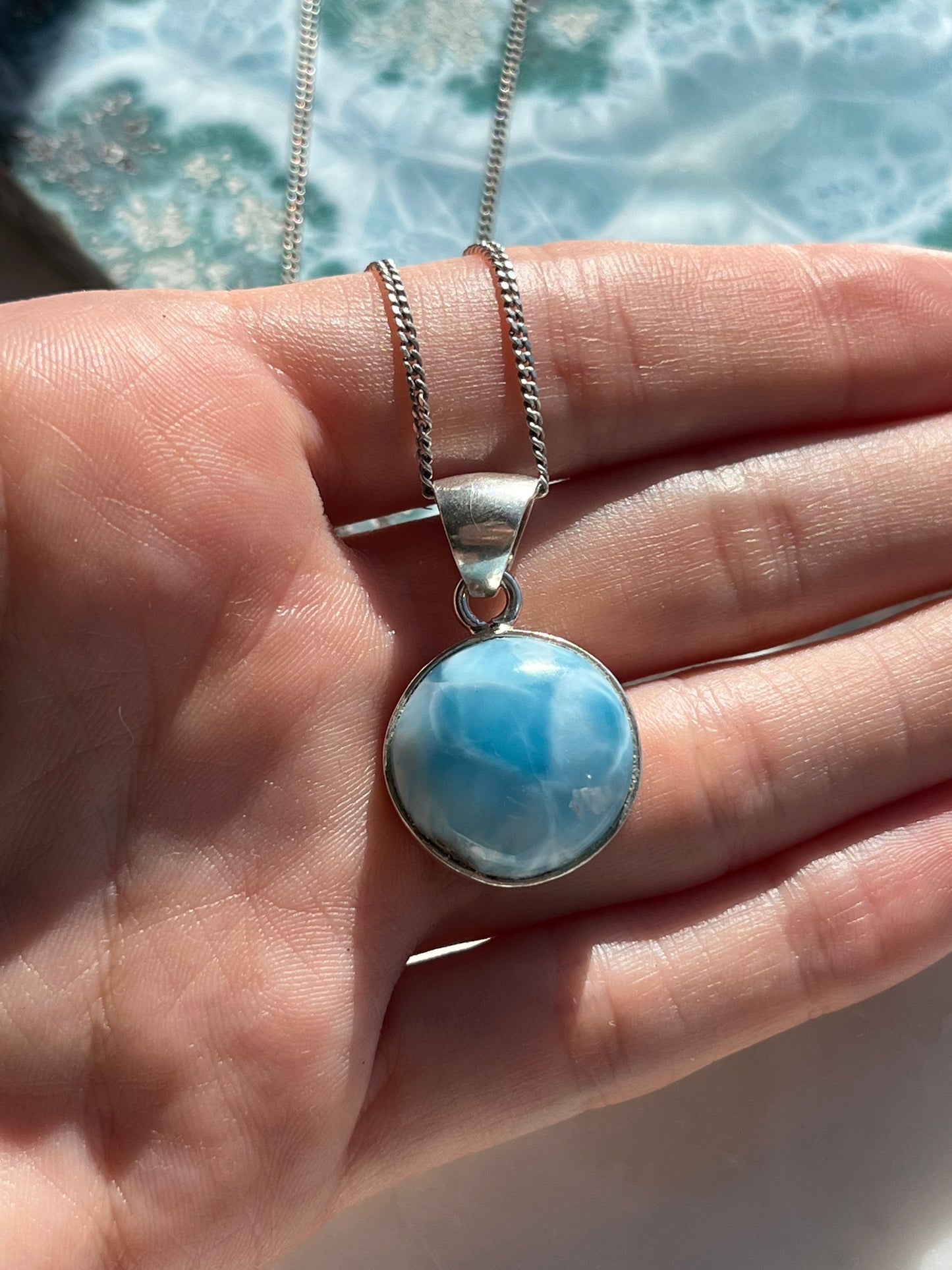 ‘Peace’ A+ Grade Larimar Sterling Silver Pendant #6