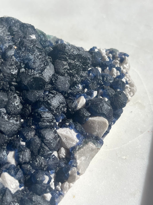Blueberry Fluorite Specimen w/Candle Quartz #2