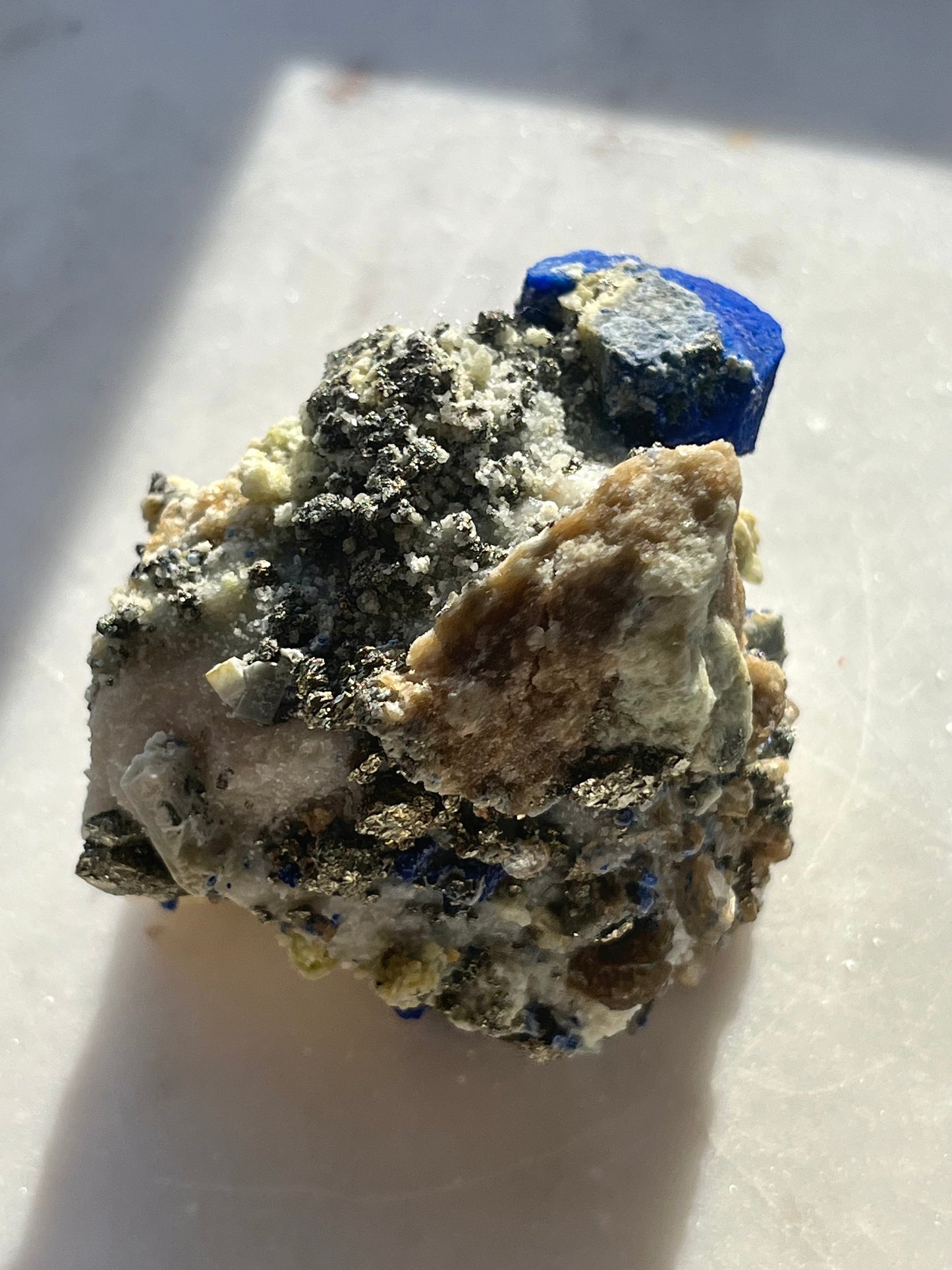 "Ultramarine" Euhedral Lazurite, Calcite & Pyrite Specimen on Marble #26