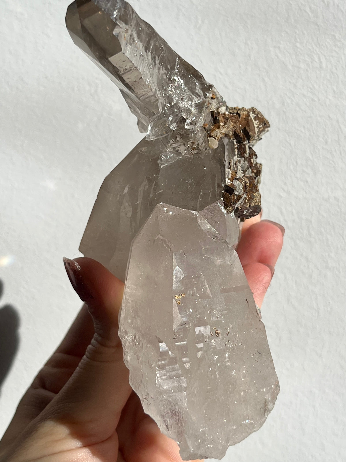 Himalayan Smokey Quartz with Siderite Inclusions and Self Healed Elestial Features H