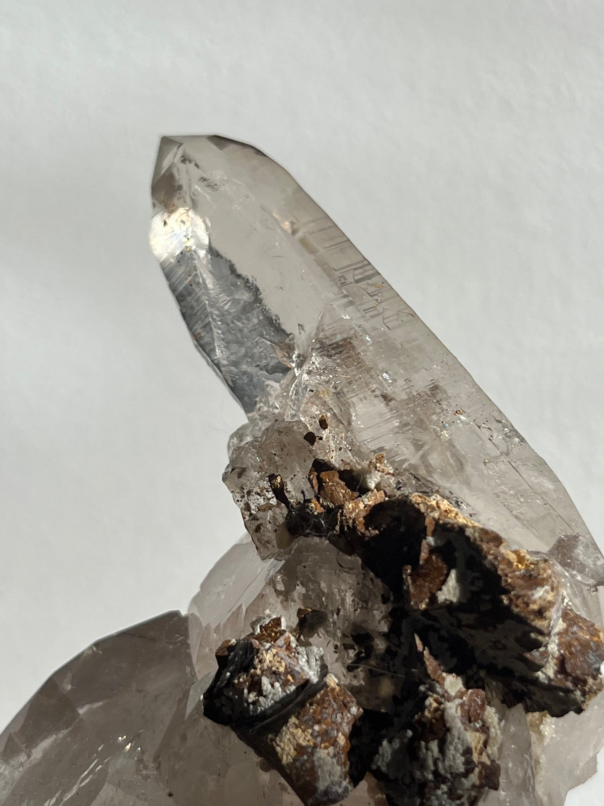 Himalayan Smokey Quartz with Siderite Inclusions and Self Healed Elestial Features H