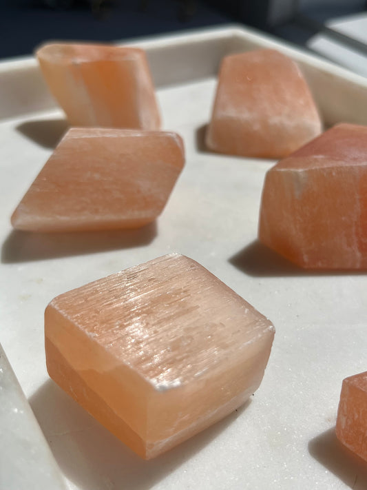 Peach Selenite Faceted Freeform