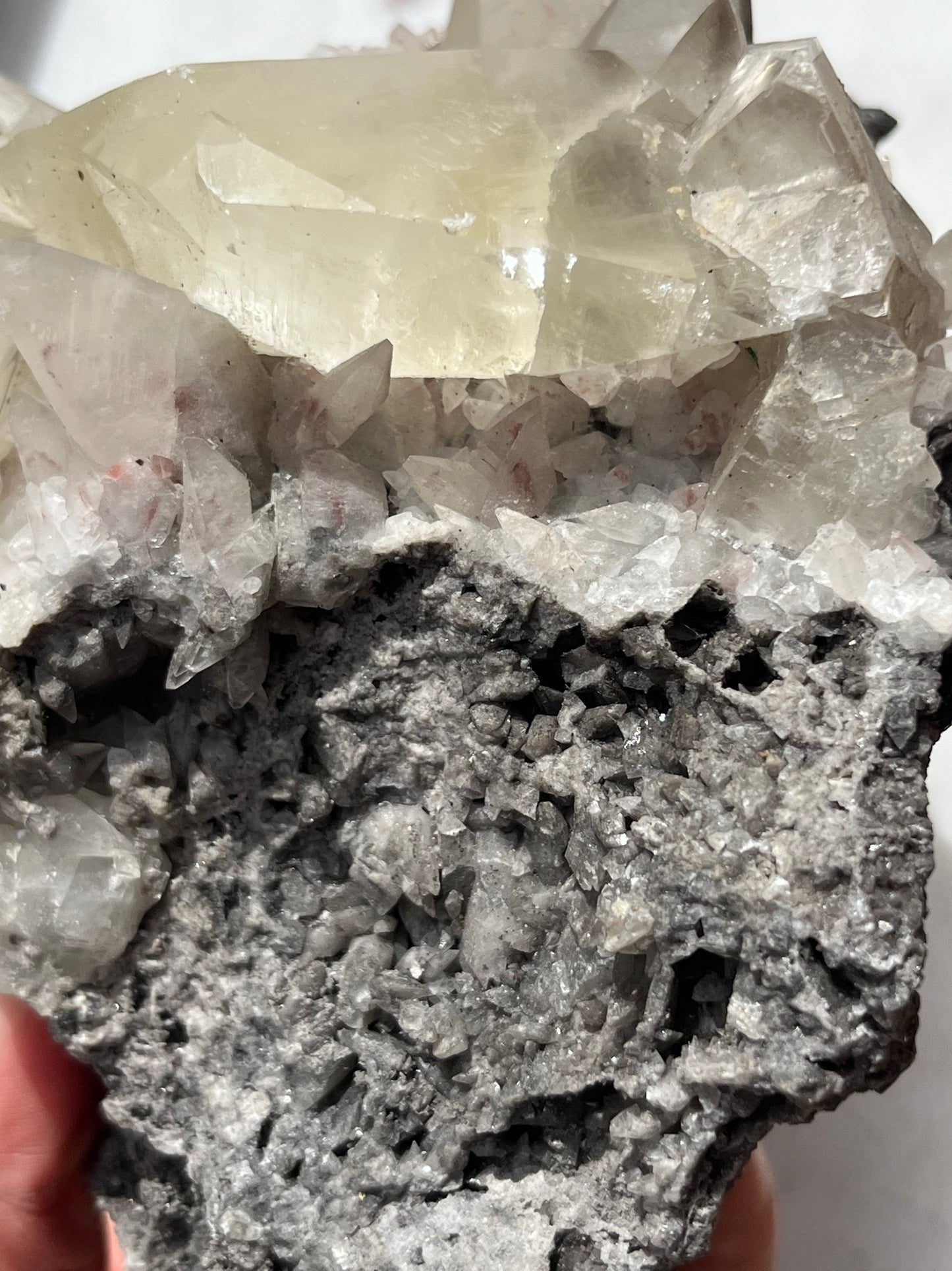 Grey & Pink Hematite Coated Yellow Calcite Specimen