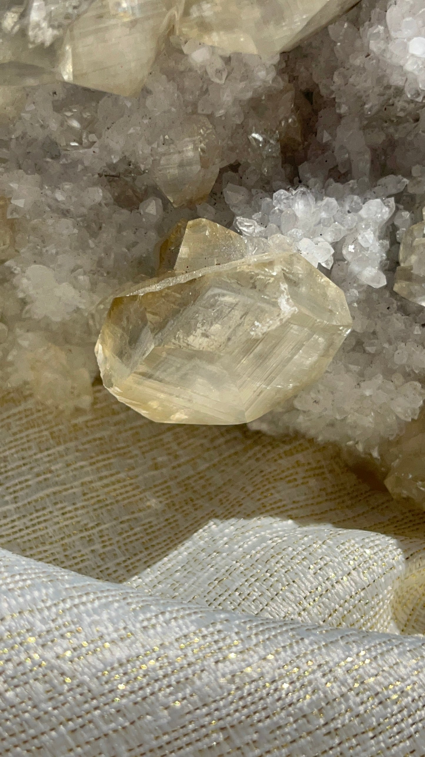 Grey Phantom Calcite Specimen on Quartz & Fluorite Matrix