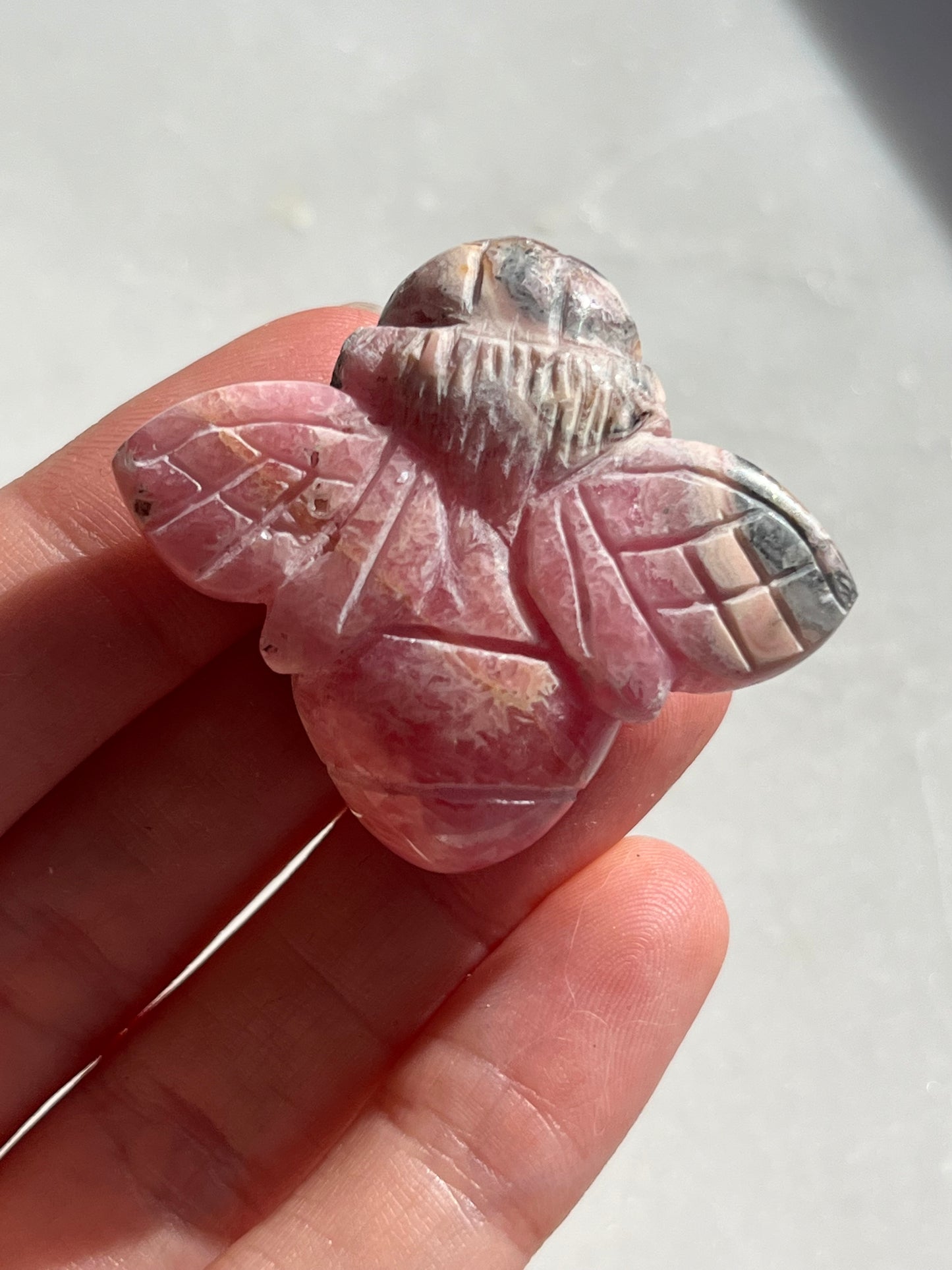 Hand carved Rhodochrosite Bee Carving (You Choose)
