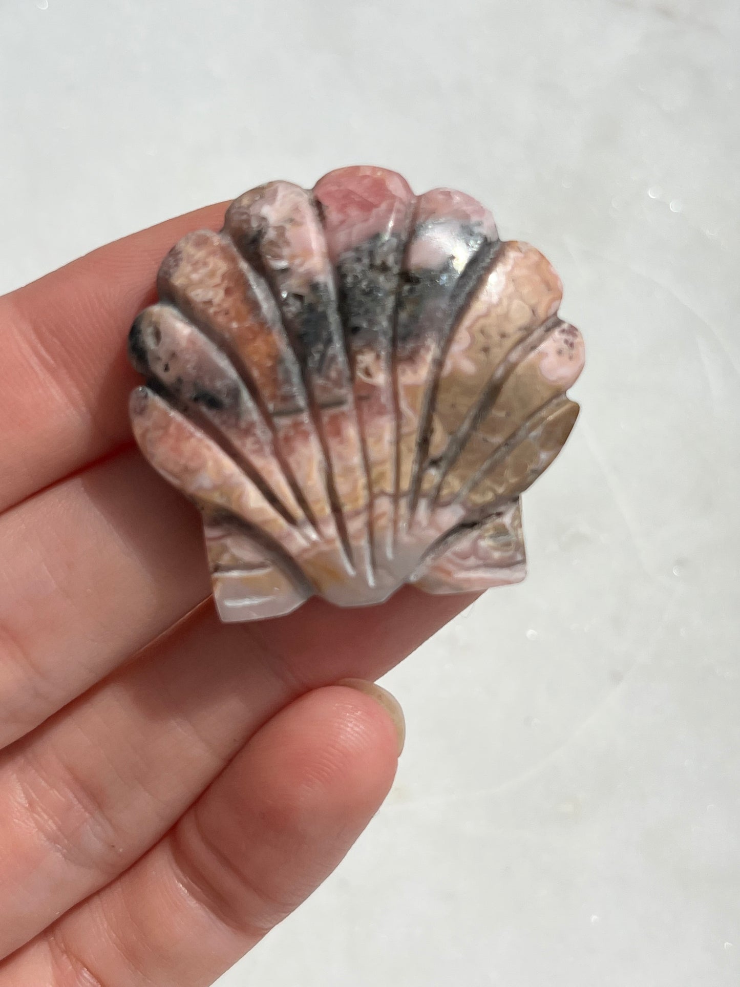 Banded Rhodochrosite Seashell Carving (You Choose)