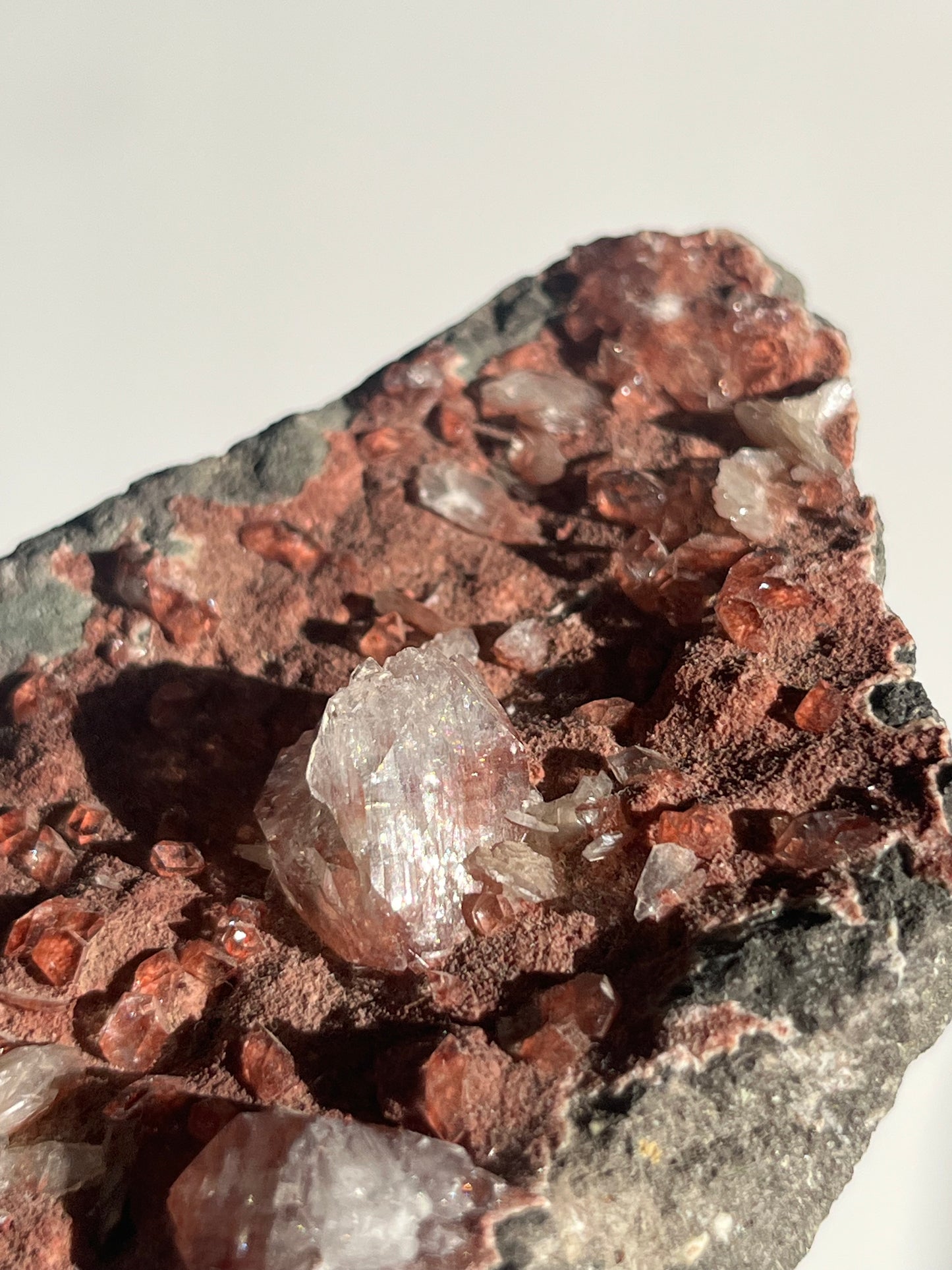Apophyllite with Red Heulandite on Basalt Specimen