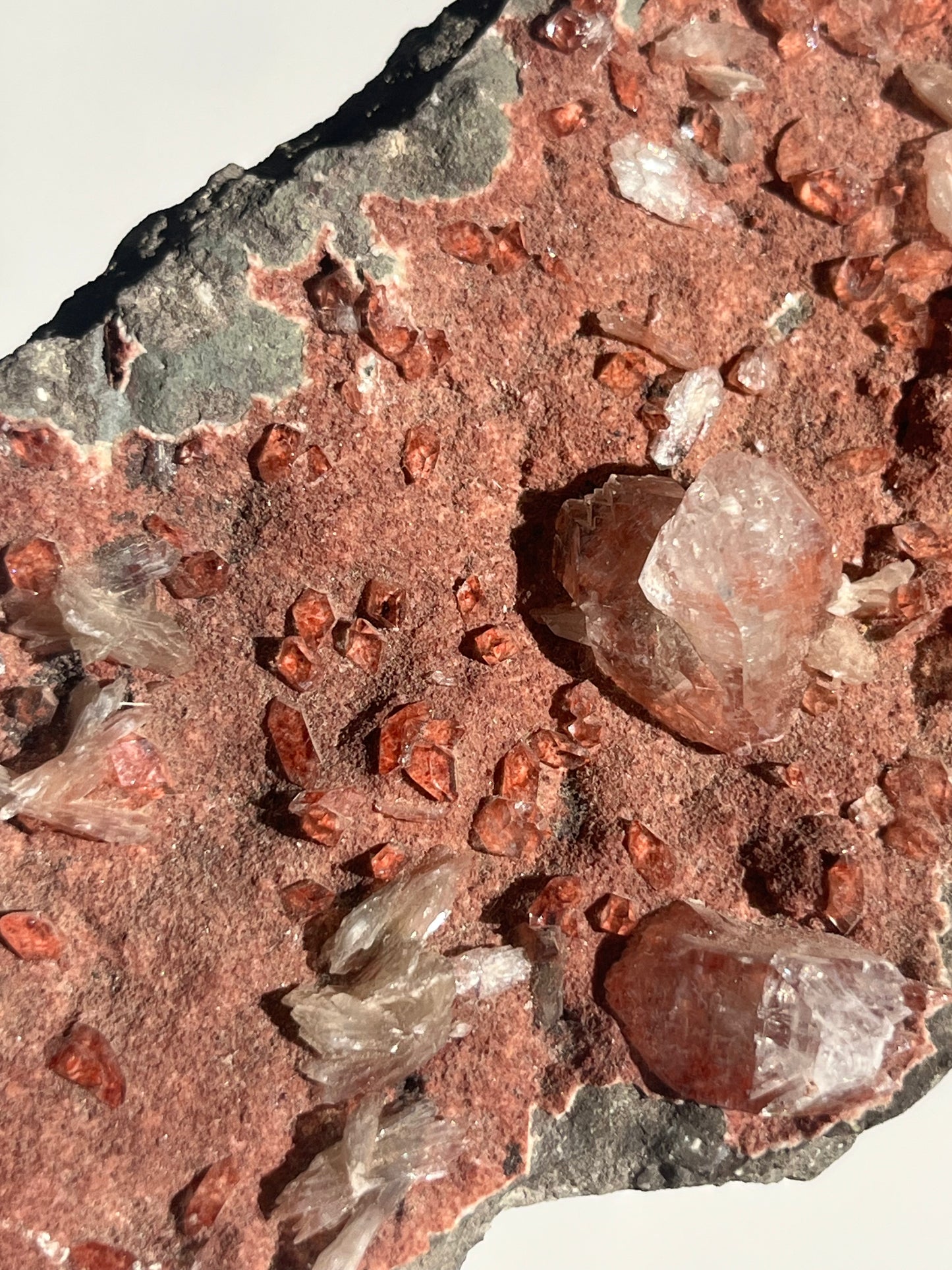Apophyllite with Red Heulandite on Basalt Specimen