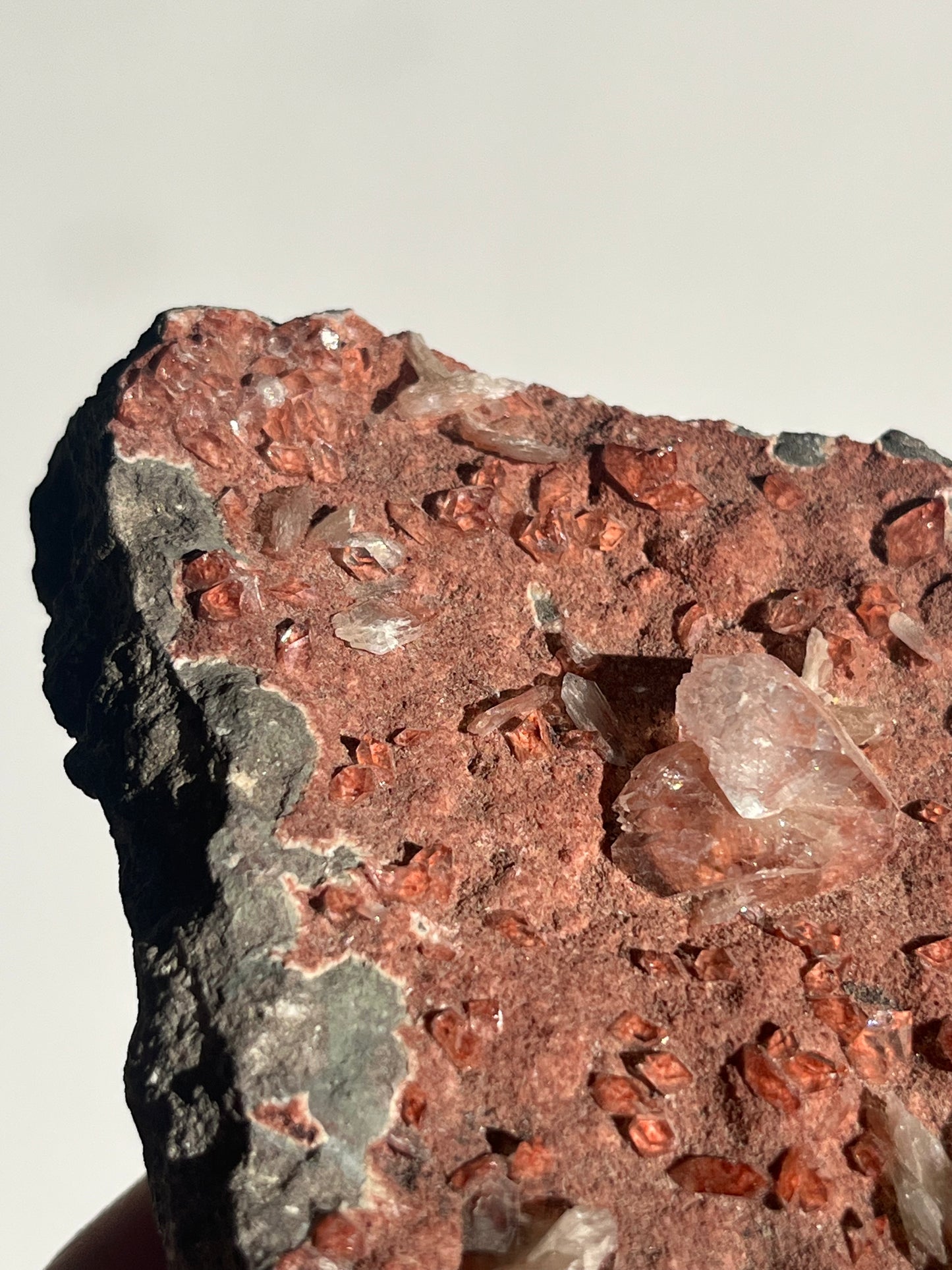 Apophyllite with Red Heulandite on Basalt Specimen