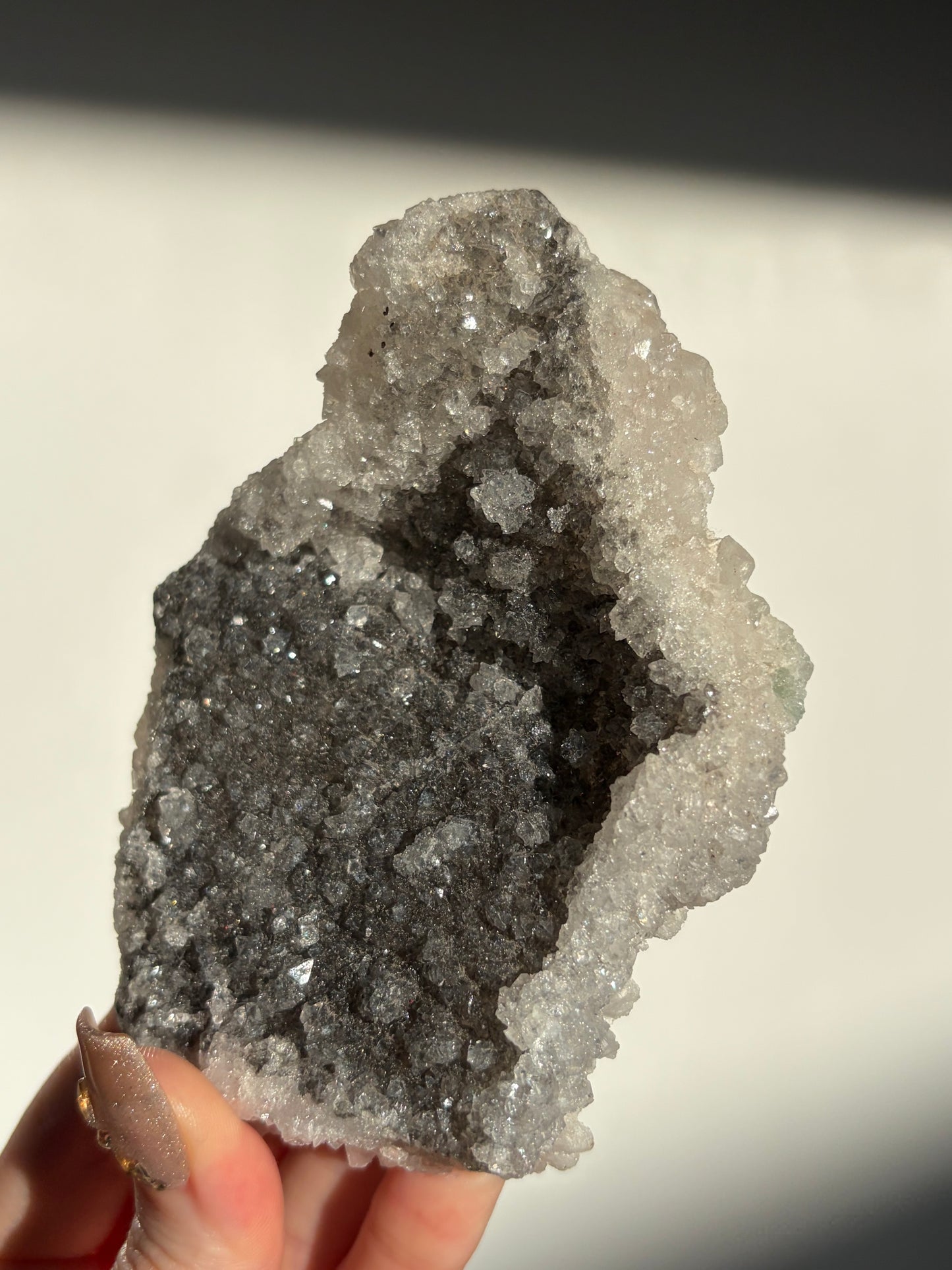 Black-Grey Chalcedony with Apophyllite Specimen A