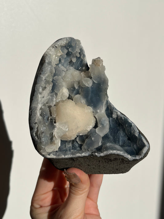 Pseudostalactitic Blue Chalcedony and Peach Stilbite Specimen (ex. Sachdave S & Alisha I collection)