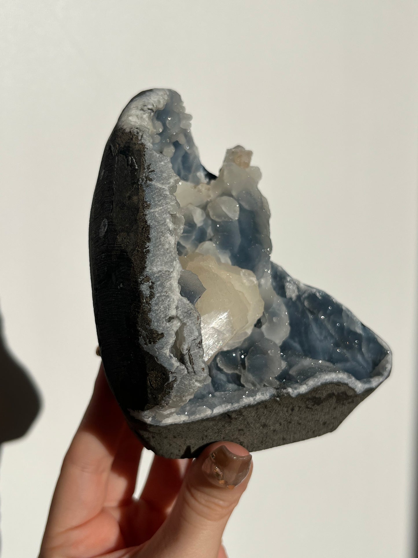 Pseudostalactitic Blue Chalcedony and Peach Stilbite Specimen (ex. Sachdave S & Alisha I collection)