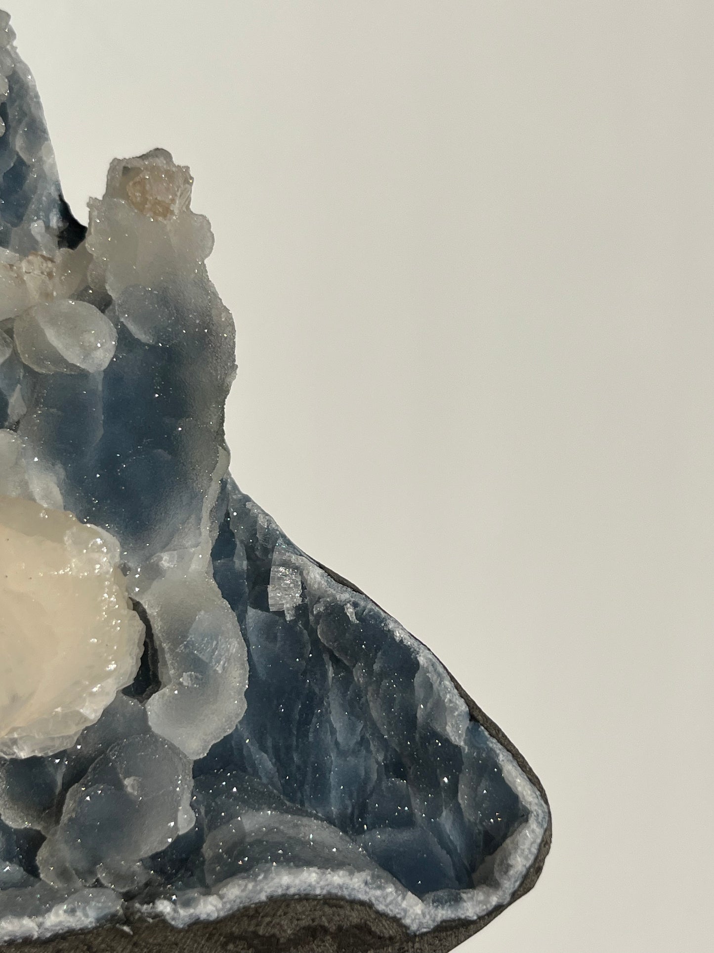 Pseudostalactitic Blue Chalcedony and Peach Stilbite Specimen (ex. Sachdave S & Alisha I collection)
