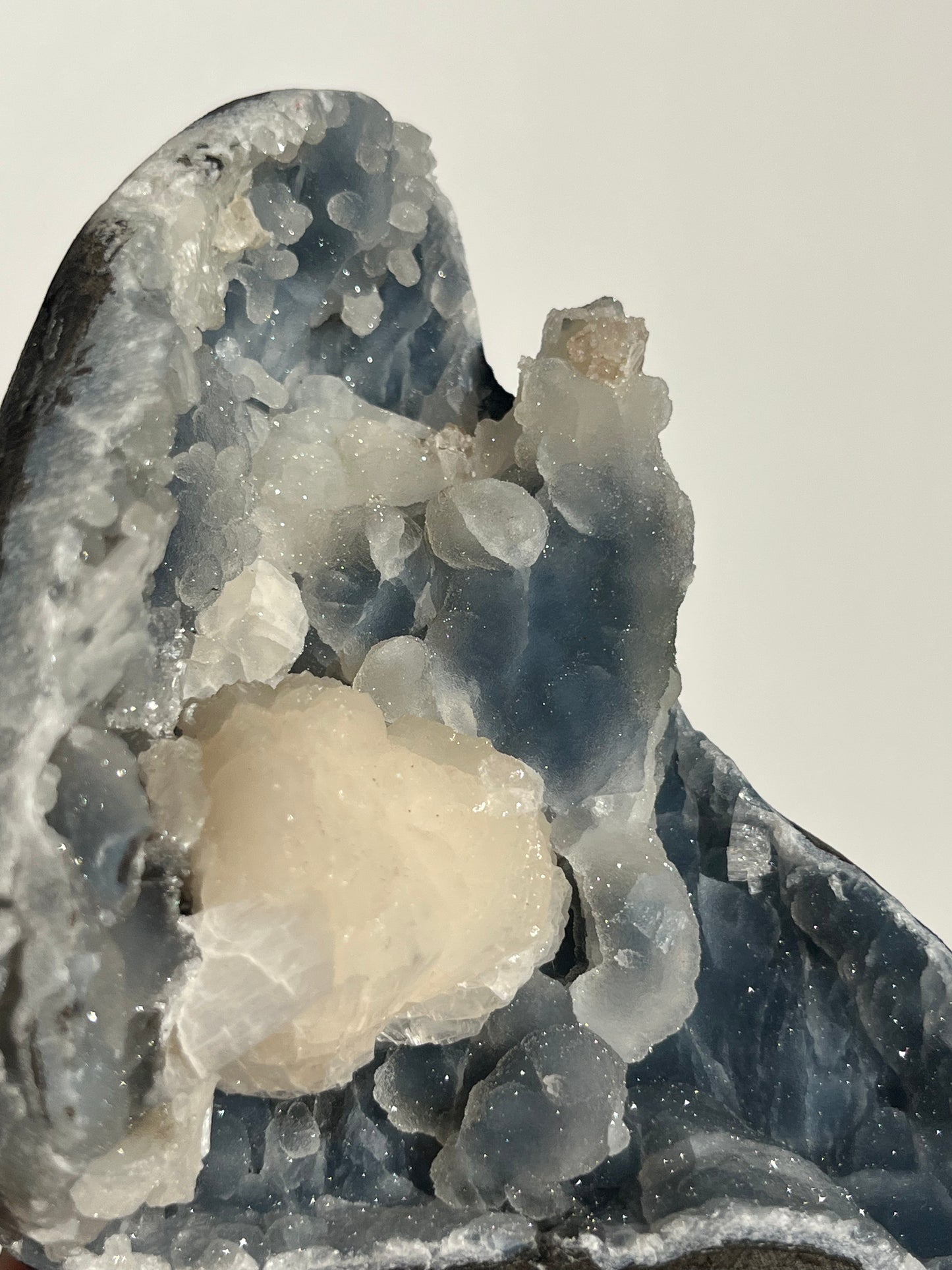 Pseudostalactitic Blue Chalcedony and Peach Stilbite Specimen (ex. Sachdave S & Alisha I collection)