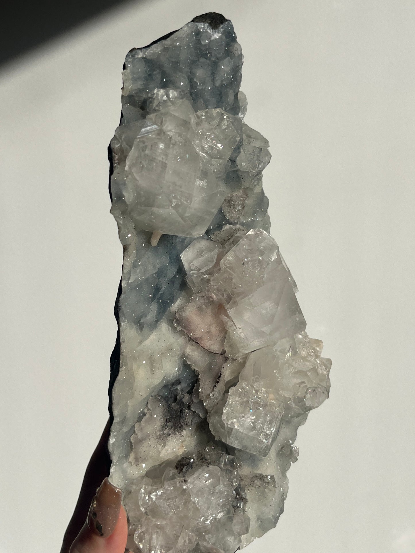 Blue Chalcedony with Apophyllite and Red Hematite Statement Specimen