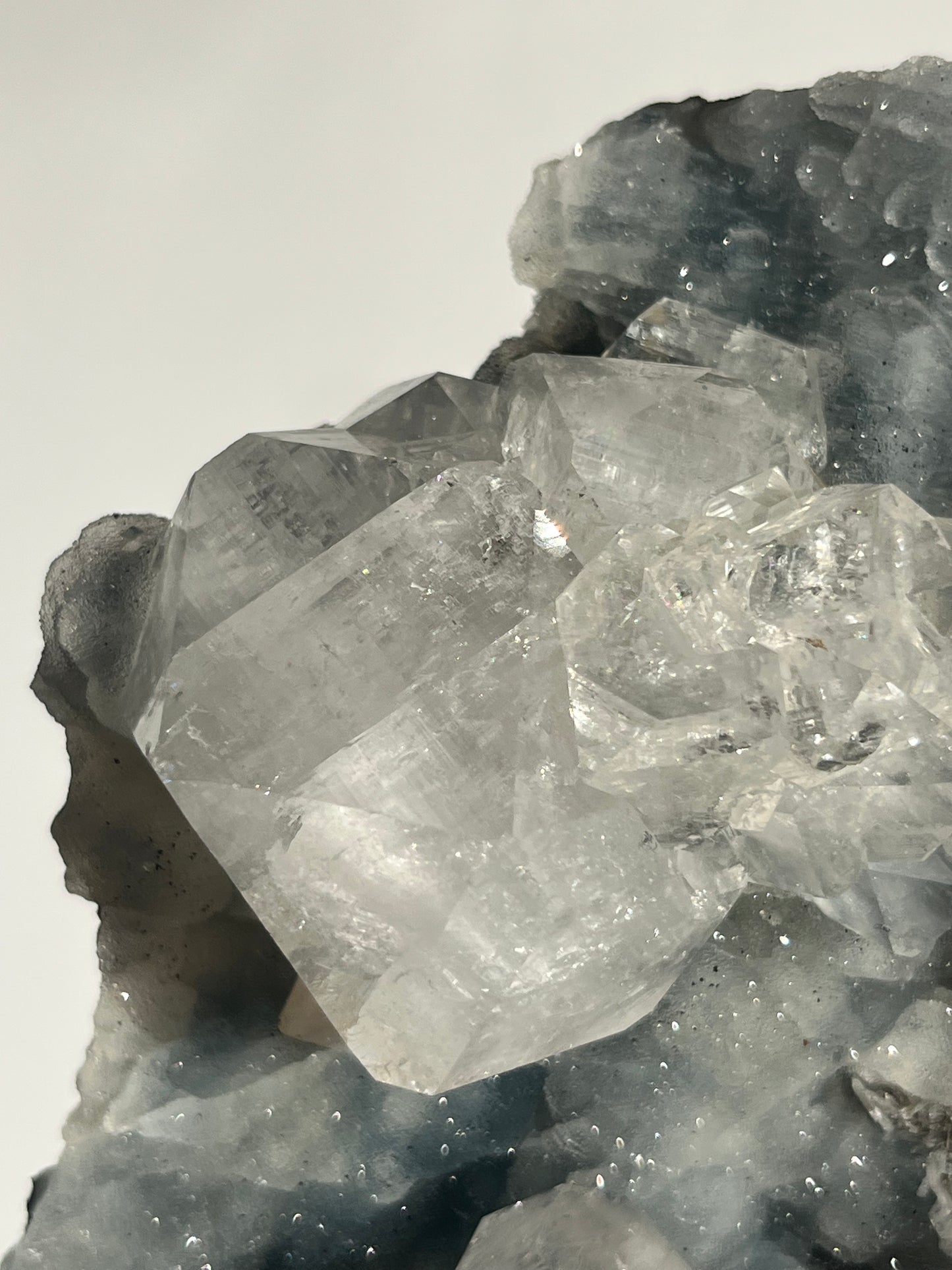 Blue Chalcedony with Apophyllite and Red Hematite Statement Specimen