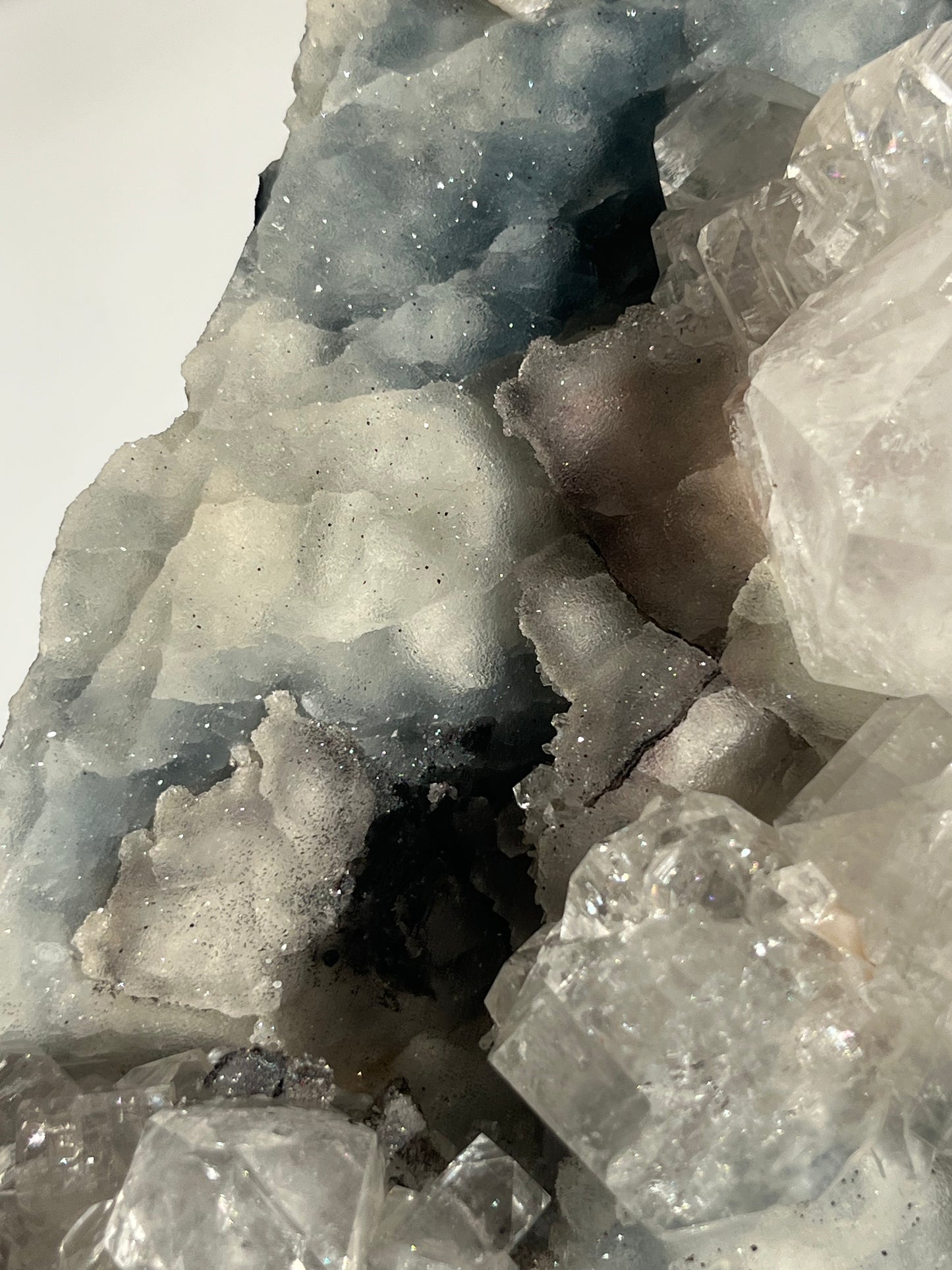 Blue Chalcedony with Apophyllite and Red Hematite Statement Specimen