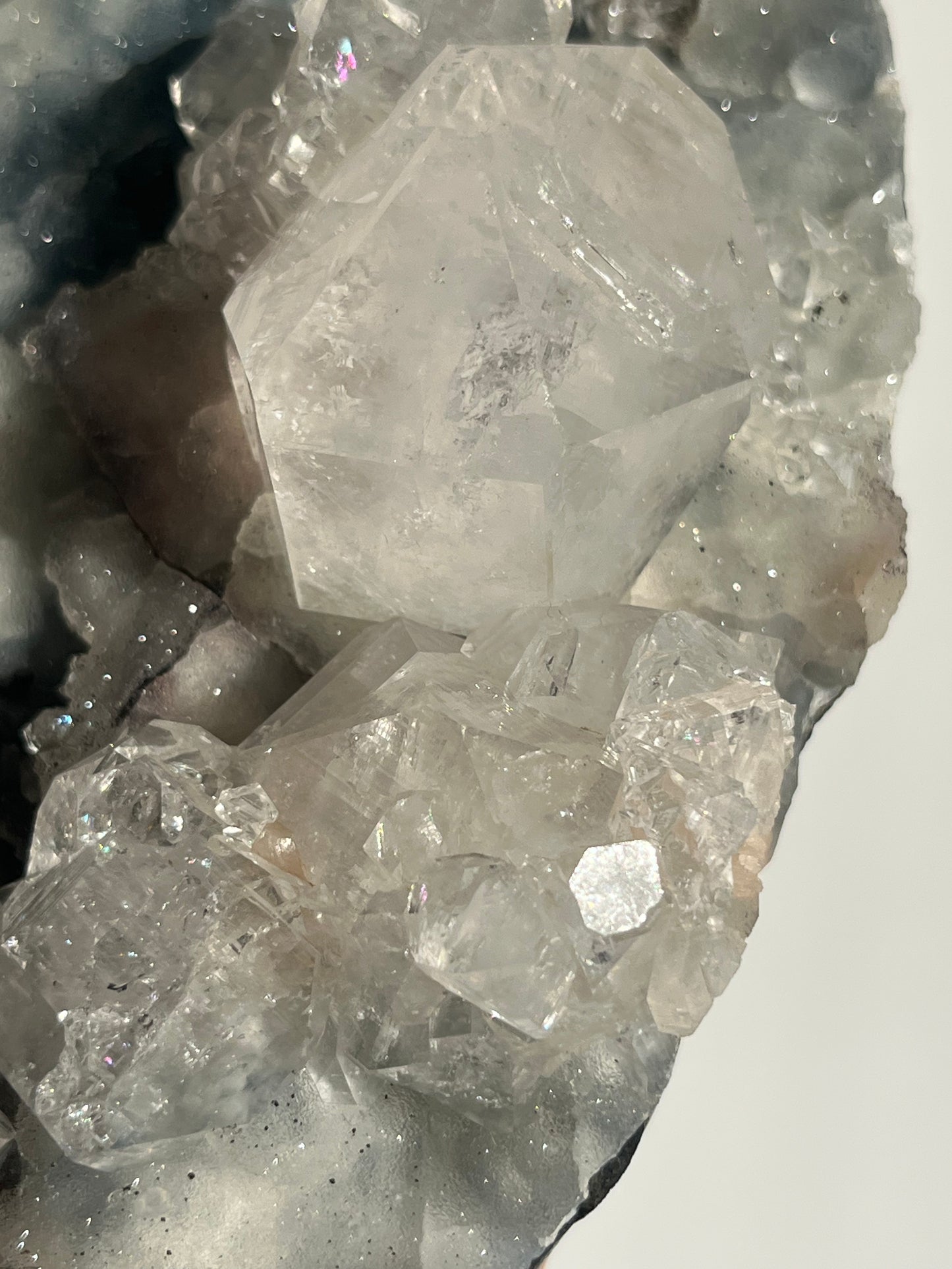 Blue Chalcedony with Apophyllite and Red Hematite Statement Specimen