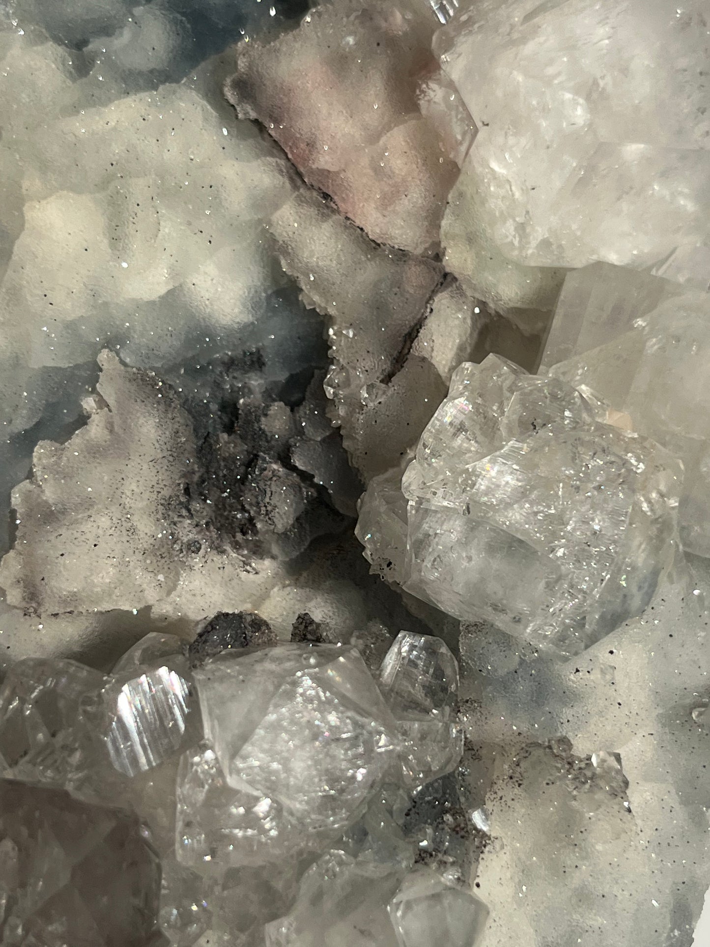 Blue Chalcedony with Apophyllite and Red Hematite Statement Specimen