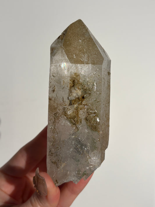 Doubly Terminated Chlorite Included Quartz Specimen with Druzy Quartz Coating C