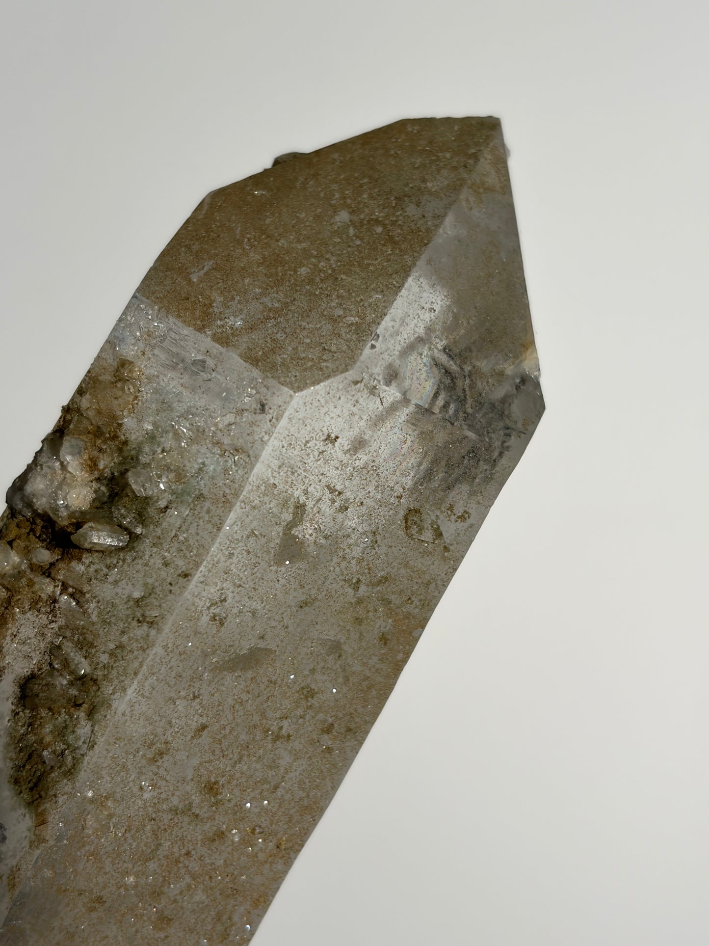 Doubly Terminated Chlorite Included Quartz Specimen with Druzy Quartz Coating C