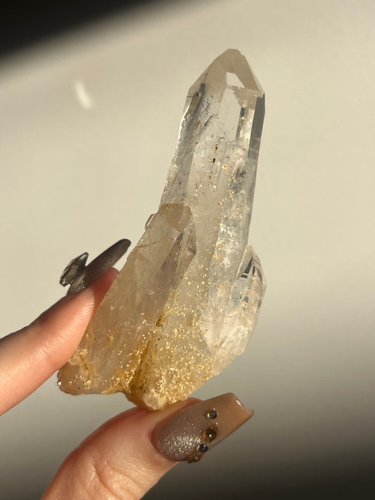 Golden Healer DNA Blue Smoke Lemurian Quartz Specimen B