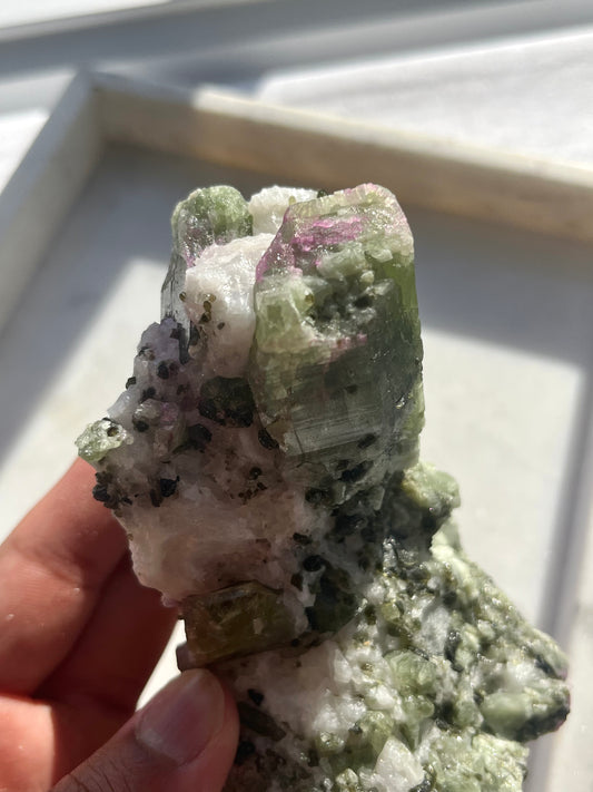 Diopside Specimen w/Pink Sodalite & Muscovite on Marble Matrix #4