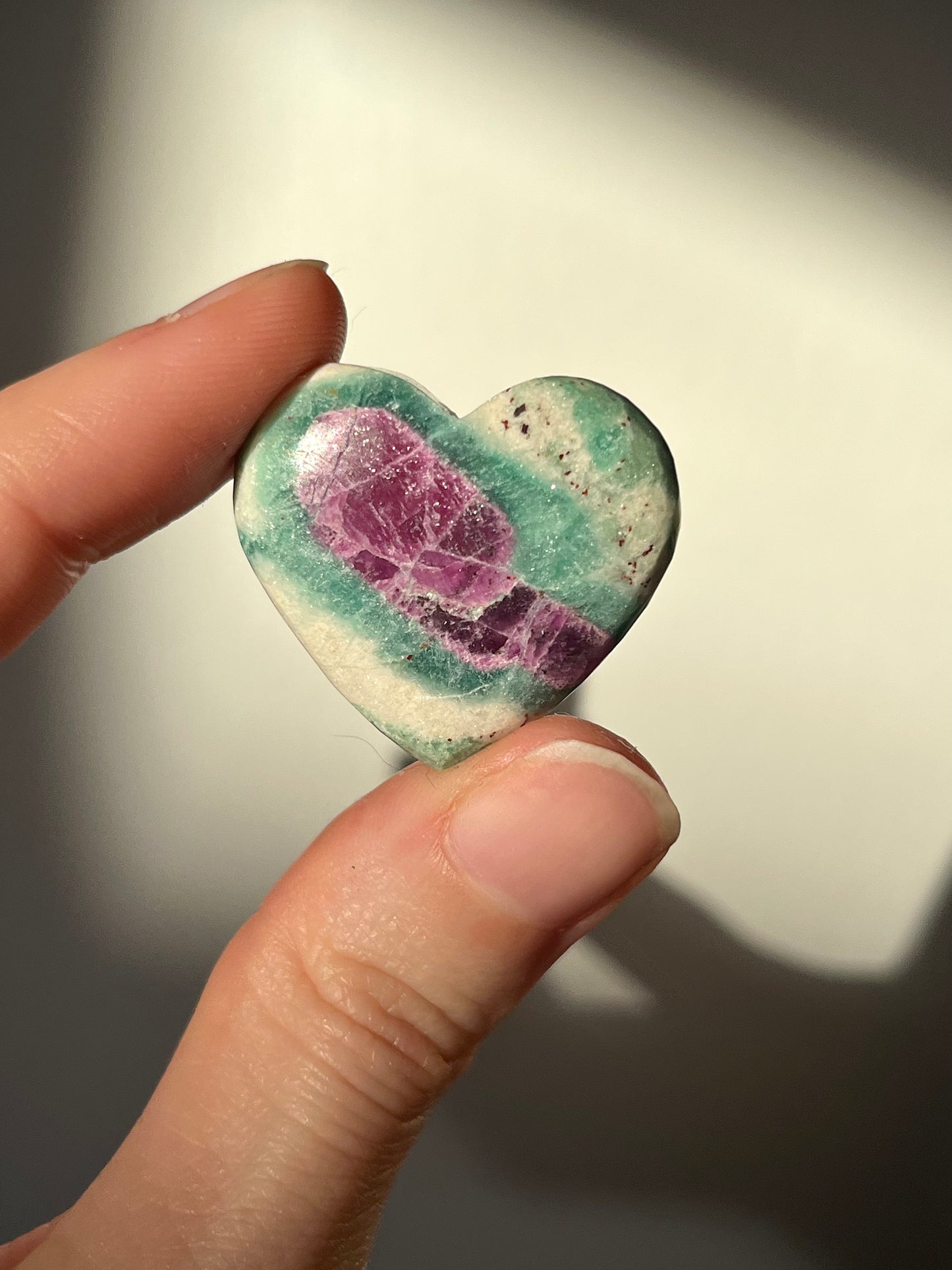 Ruby in Fuschite Heart Carving