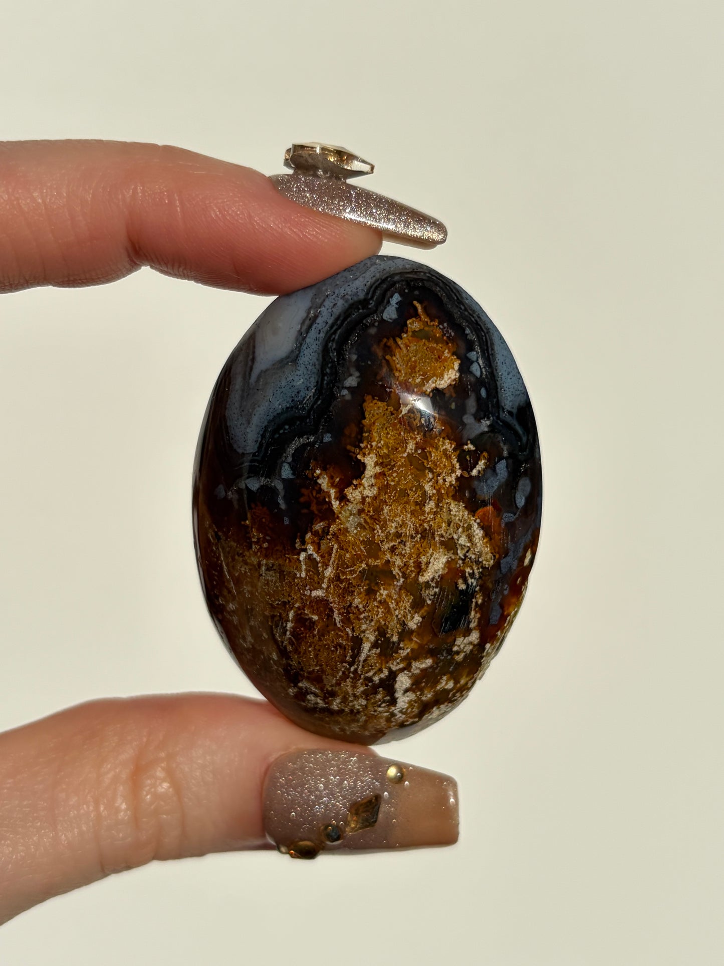 "Midnight Song" Blue East Indonesian Agate with Golden Moss Palmstone