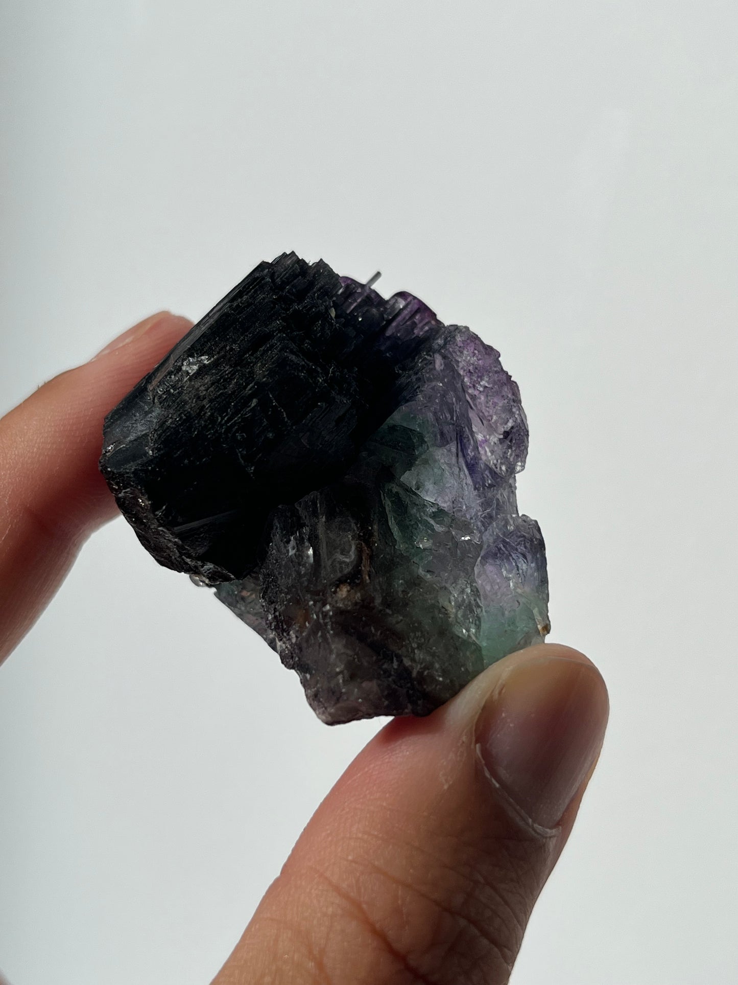 Purple Green Erongo Fluorite with Tourmaline Specimen A