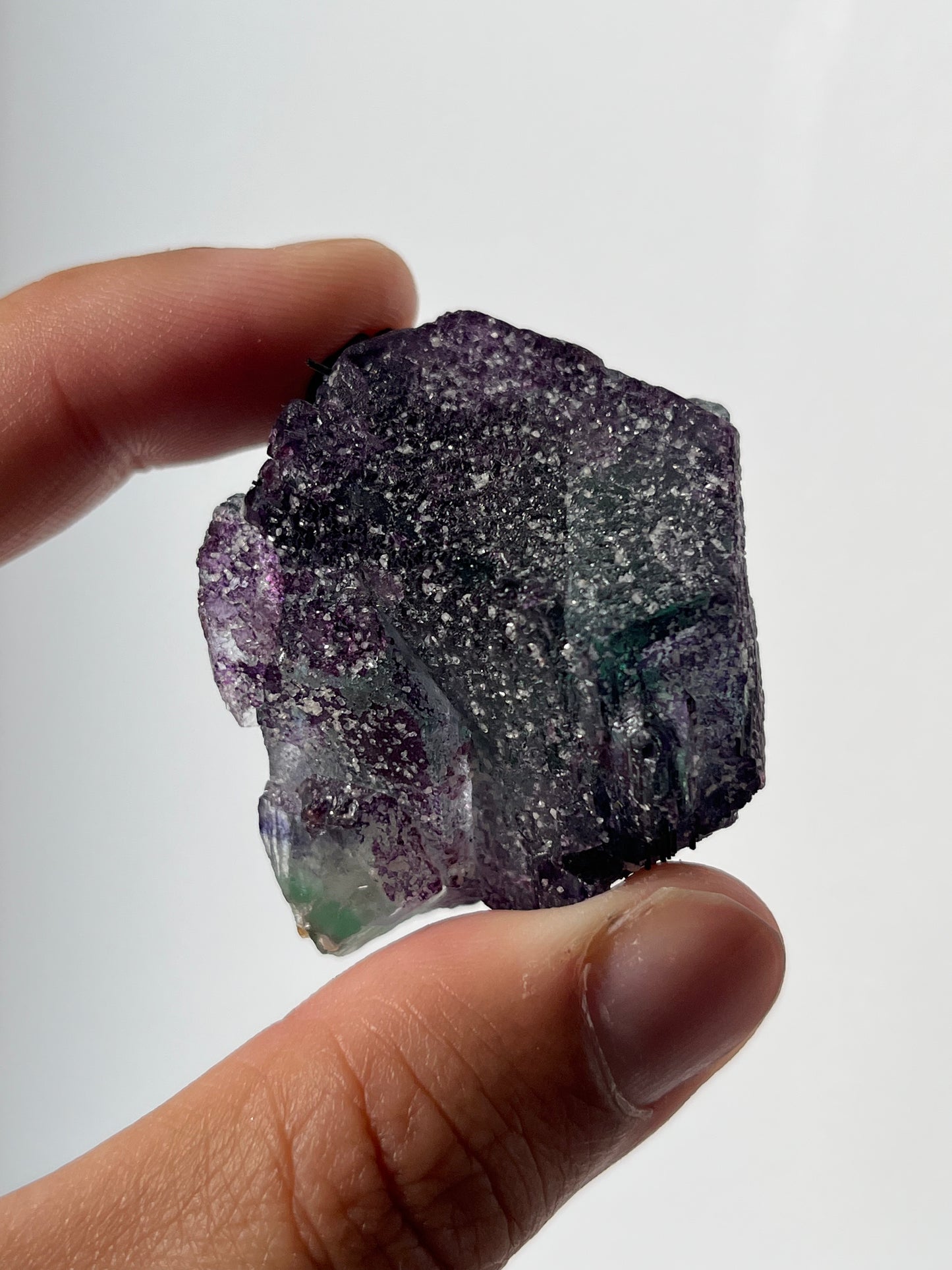 Purple Green Erongo Fluorite with Tourmaline Specimen A