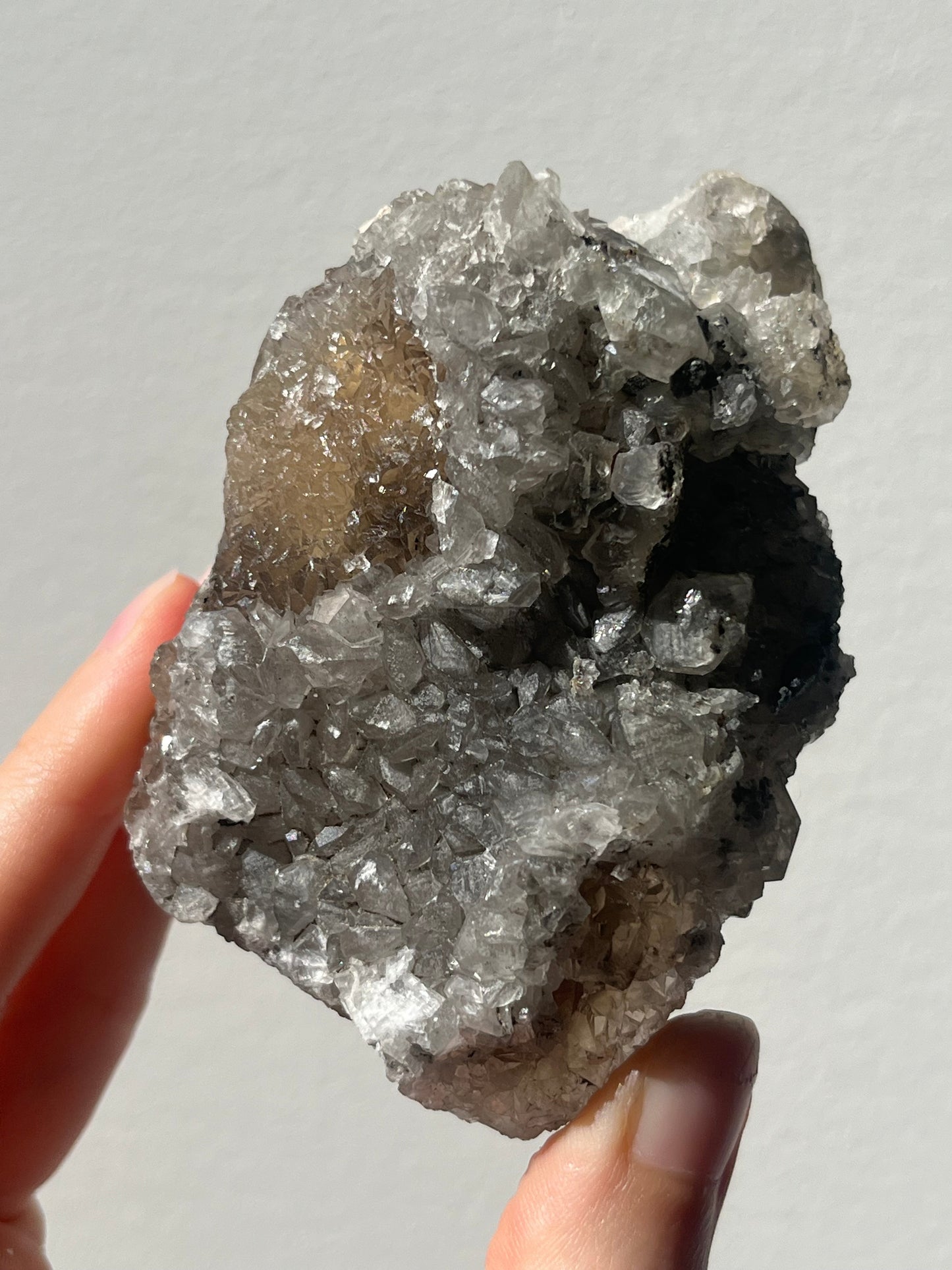 Yellow Yaogangxian Fluorite with Grey Hematite Coated Calcite