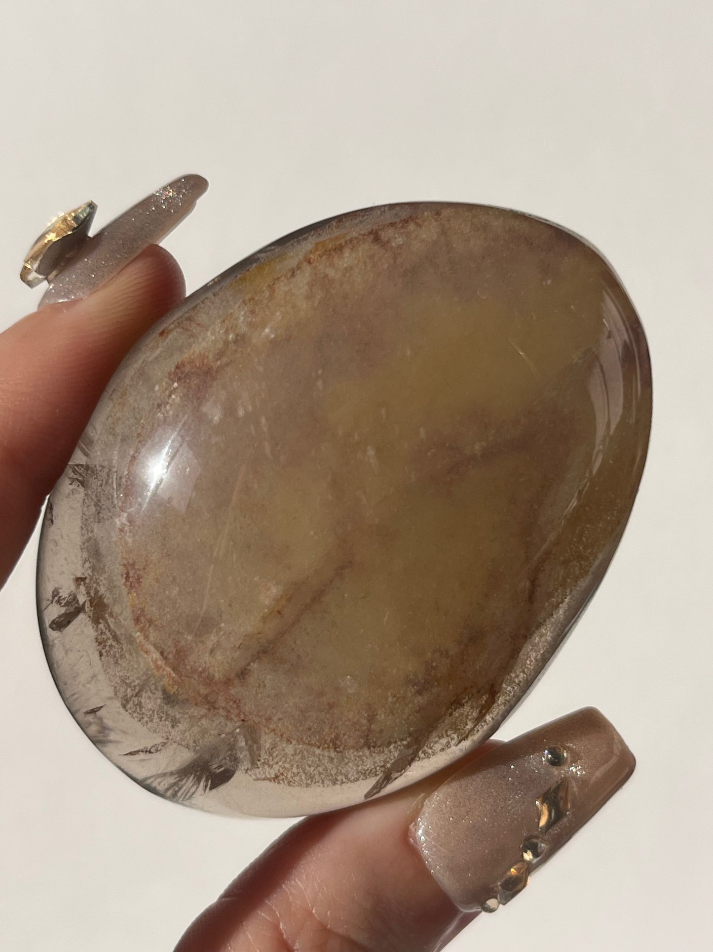Phantom Garden Quartz with Gold and Silver Rutiles Lens Carving B