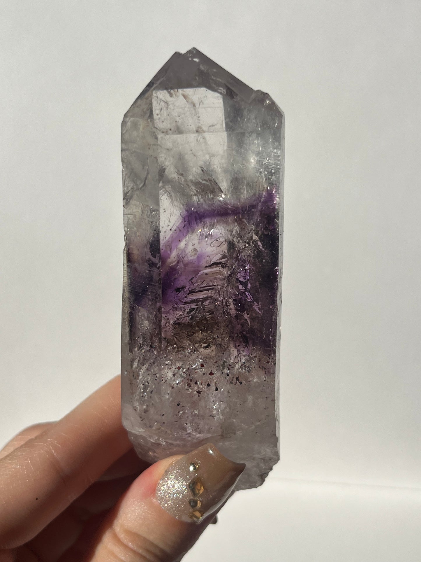 Phantom Amethyst Quartz with Analcime and Harlequin Hematite Inclusions Specimen B