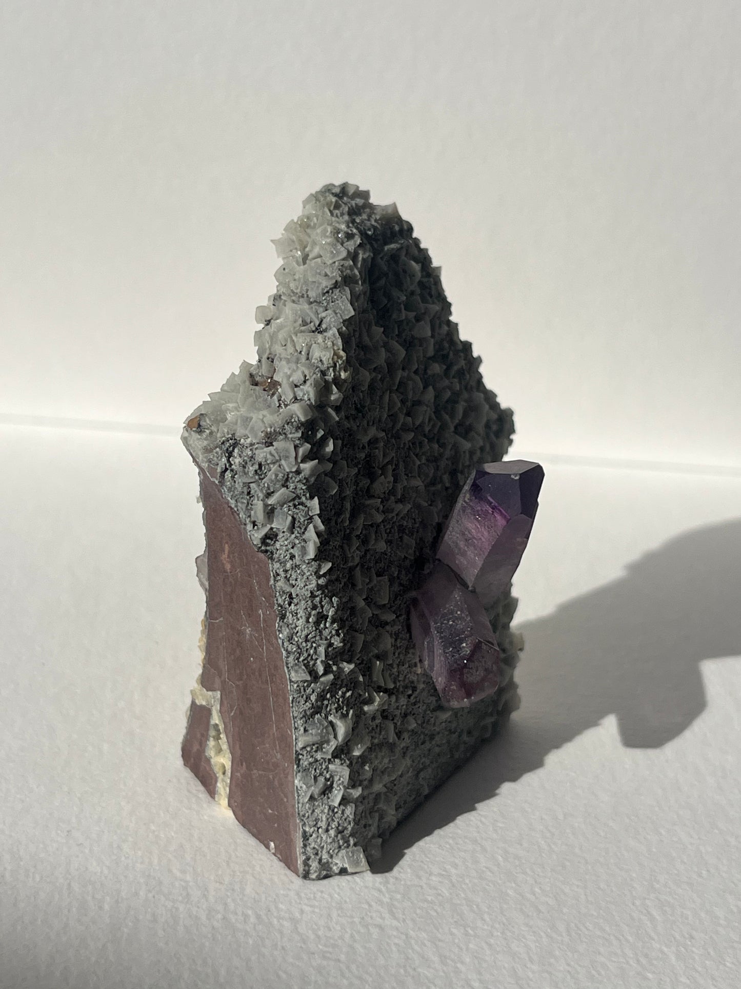 Amethyst on UV Reactive Grey Coated Calcite Matrix Specimen G