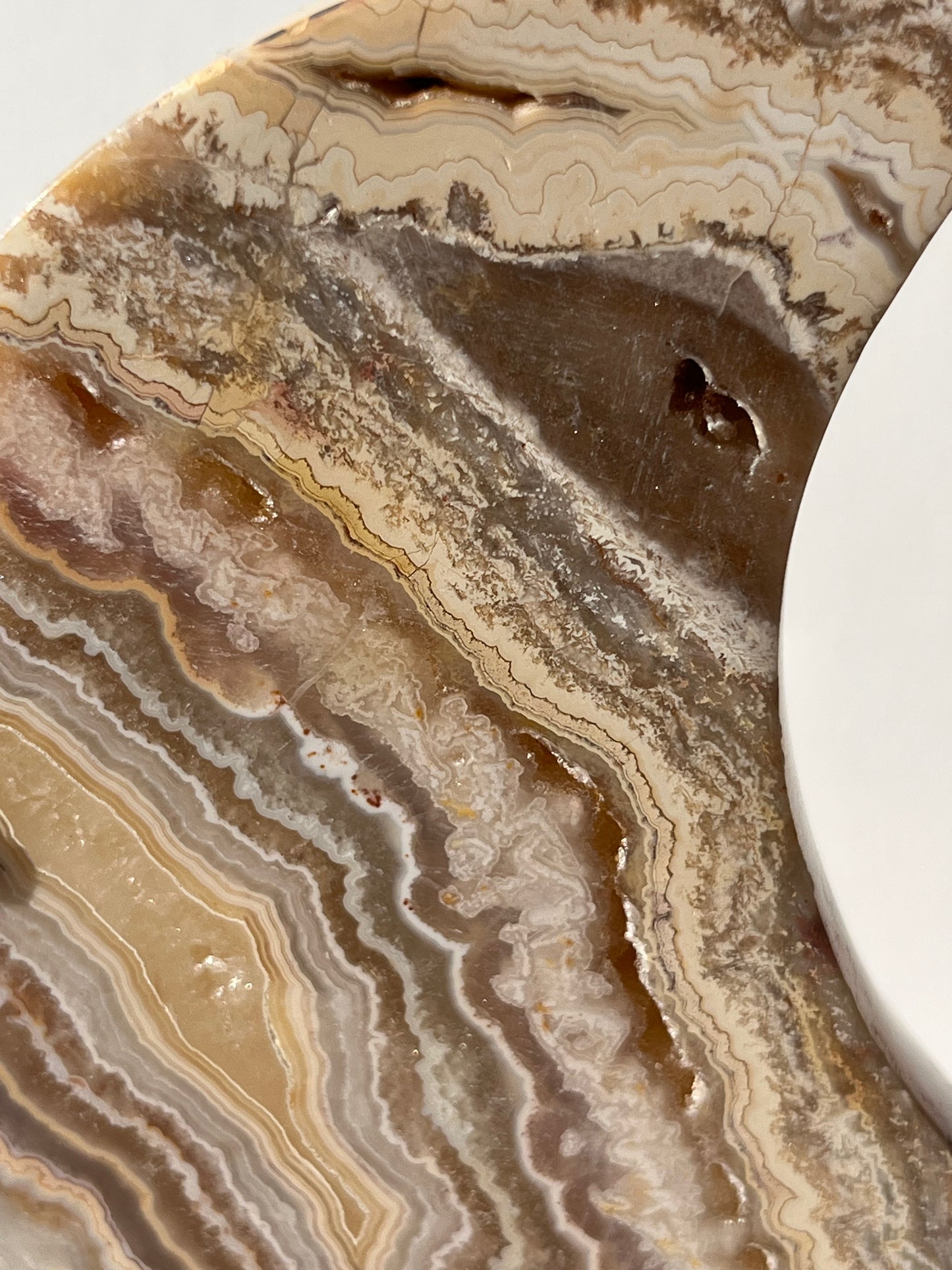 High Grade Golden Lace Agate Moon Carving on Stand with Parallax Effect E
