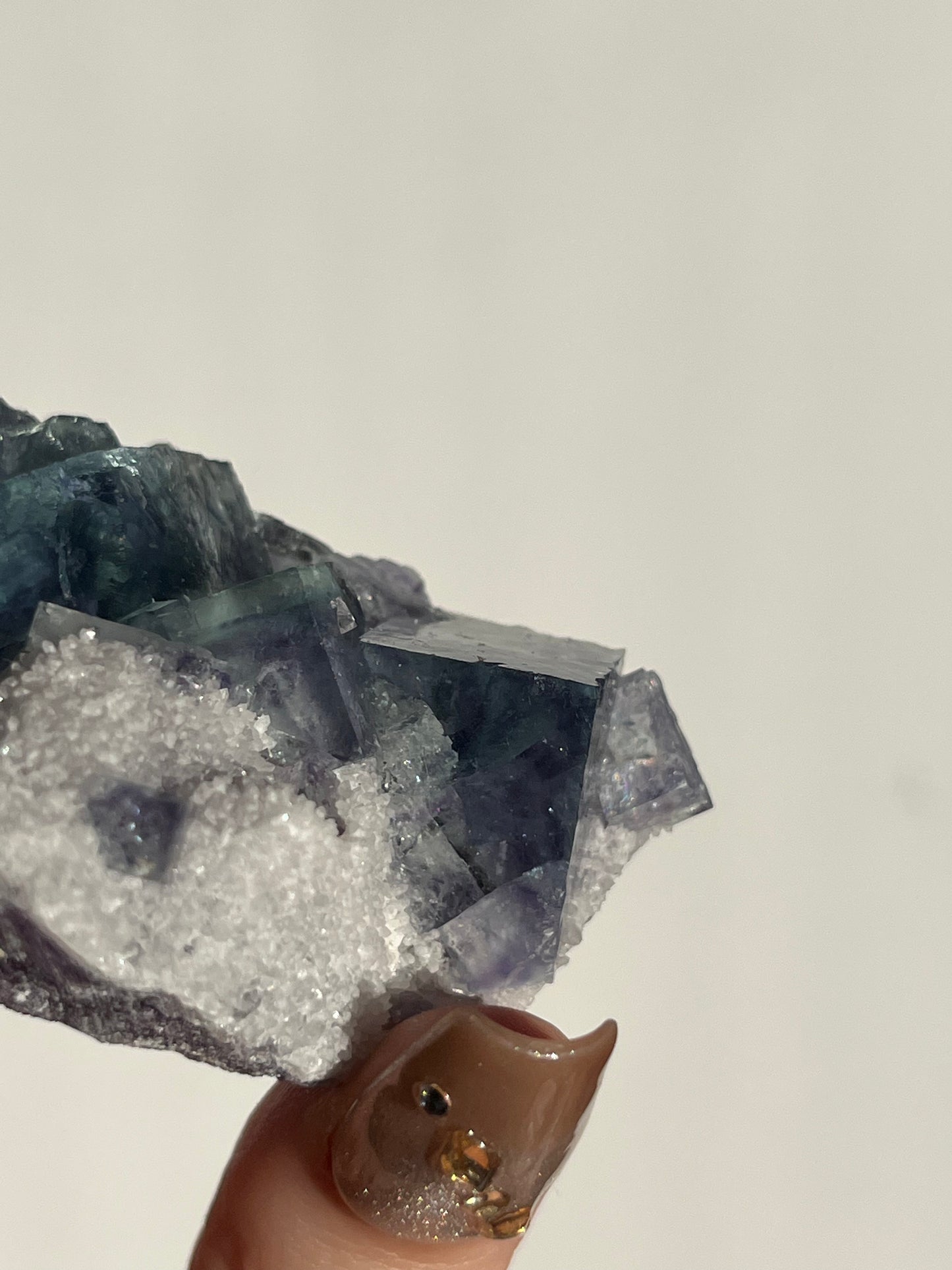 Teal Blue-Green and Purple Phantom Yindu Fluorite with Quartz Specimen D